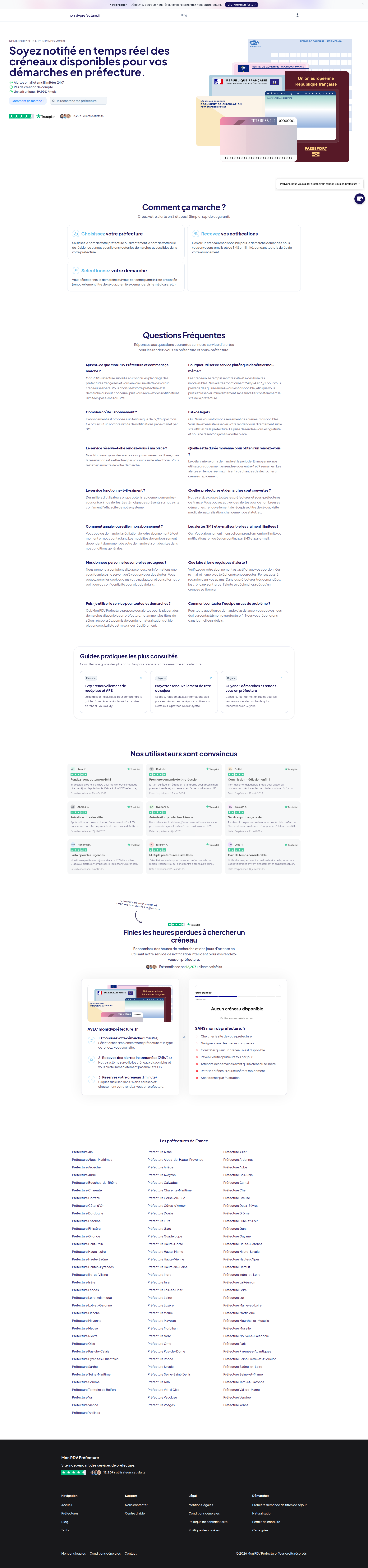 Landing page screenshot for monrdvprefecture.fr, 1920 by 8178 pixels