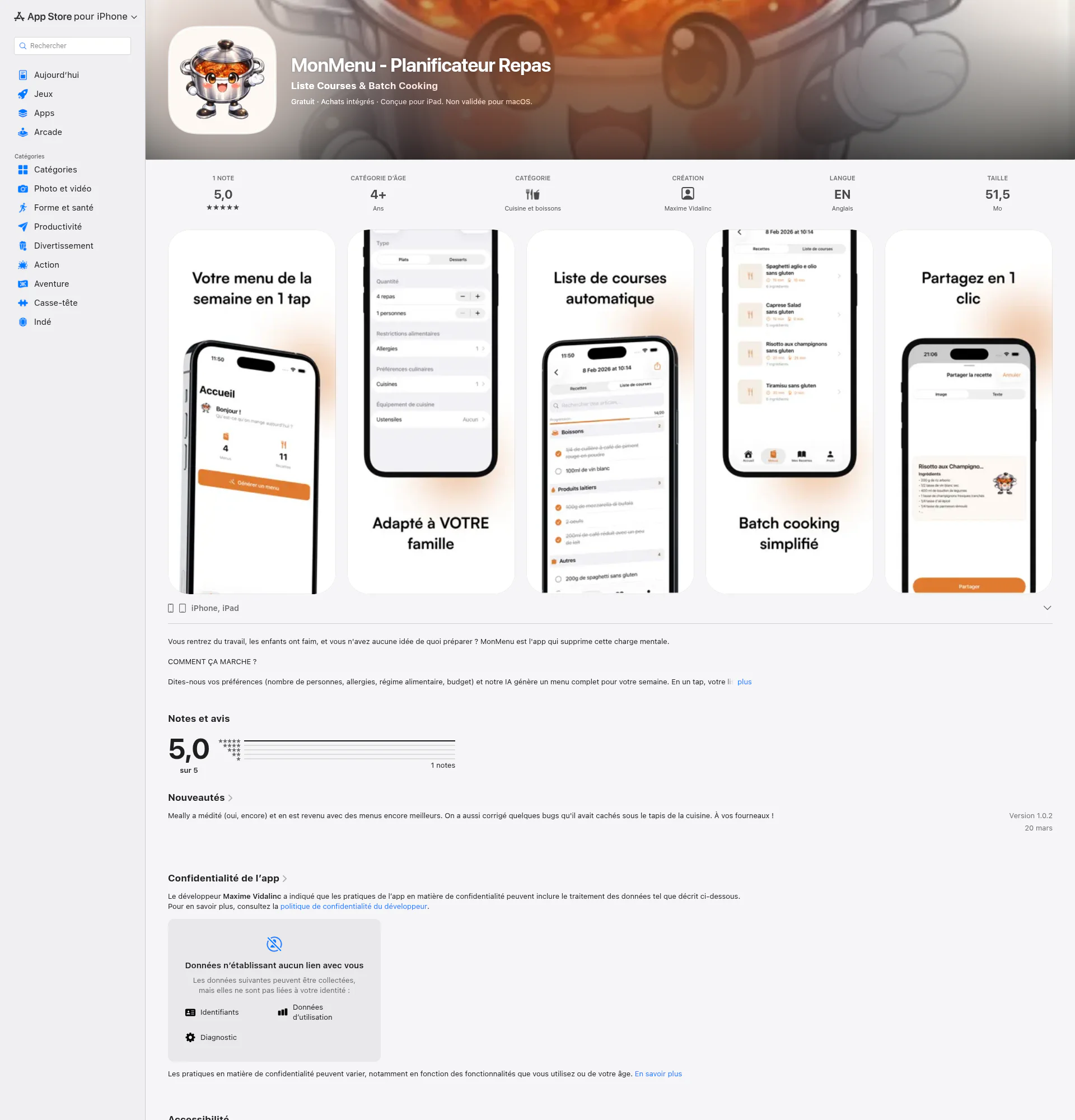 MonMenu - Planificateur Repas landing page
