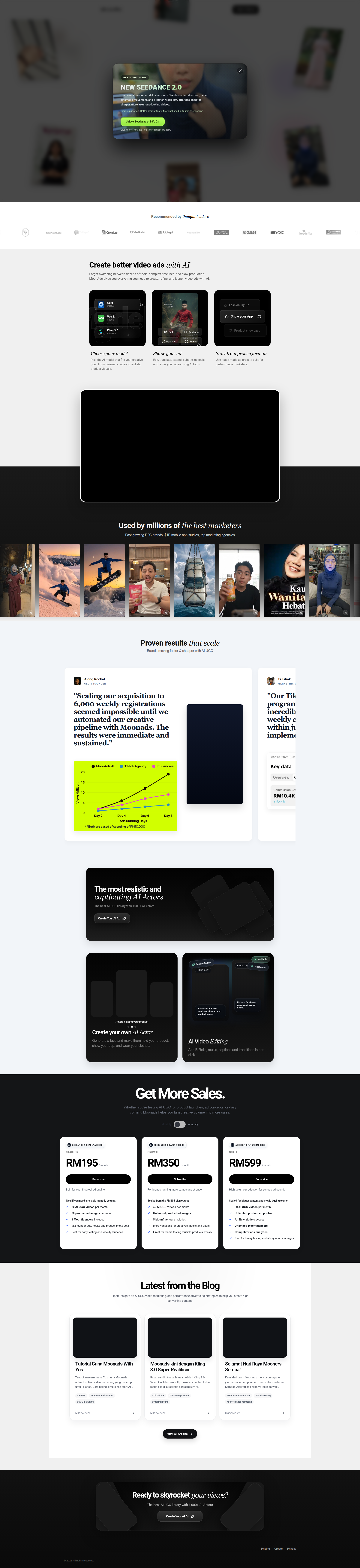 Landing page screenshot for moonadsugc.com, 1920 by 8370 pixels