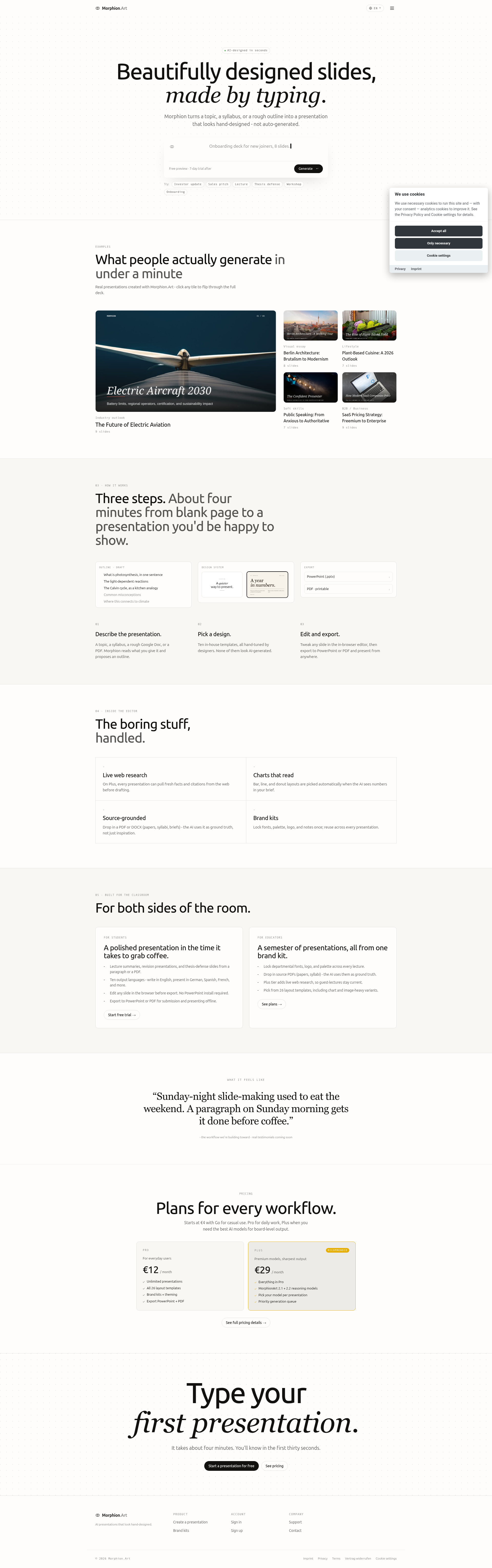 Landing page screenshot for morphion.art, 1920 by 6115 pixels