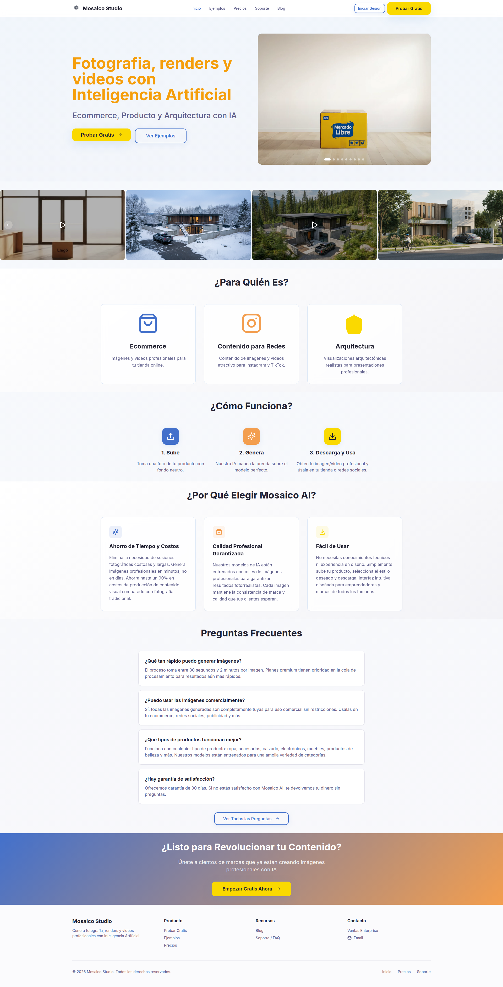 Landing page screenshot for mosaico-studio.com, 1920 by 3764 pixels