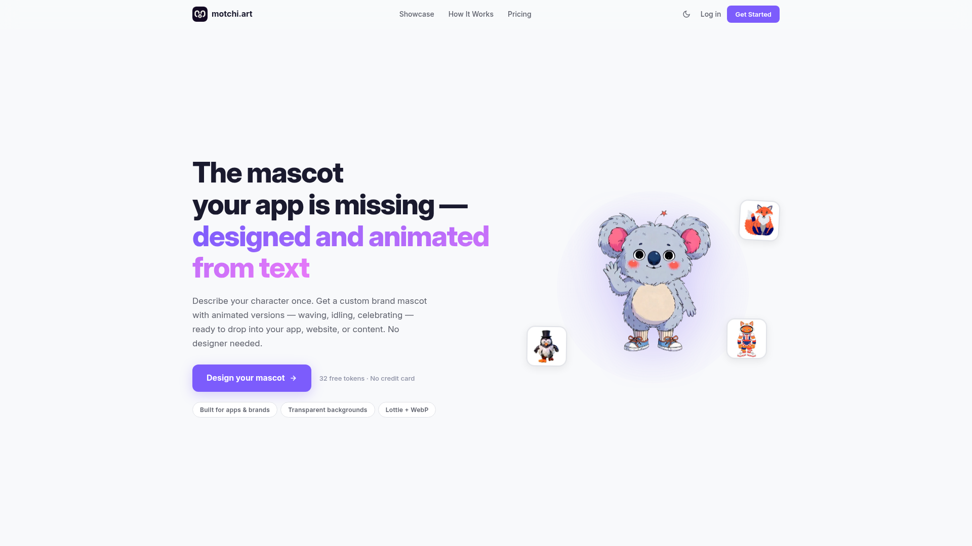 Landing page screenshot for motchi.art, 1920 by 1080 pixels