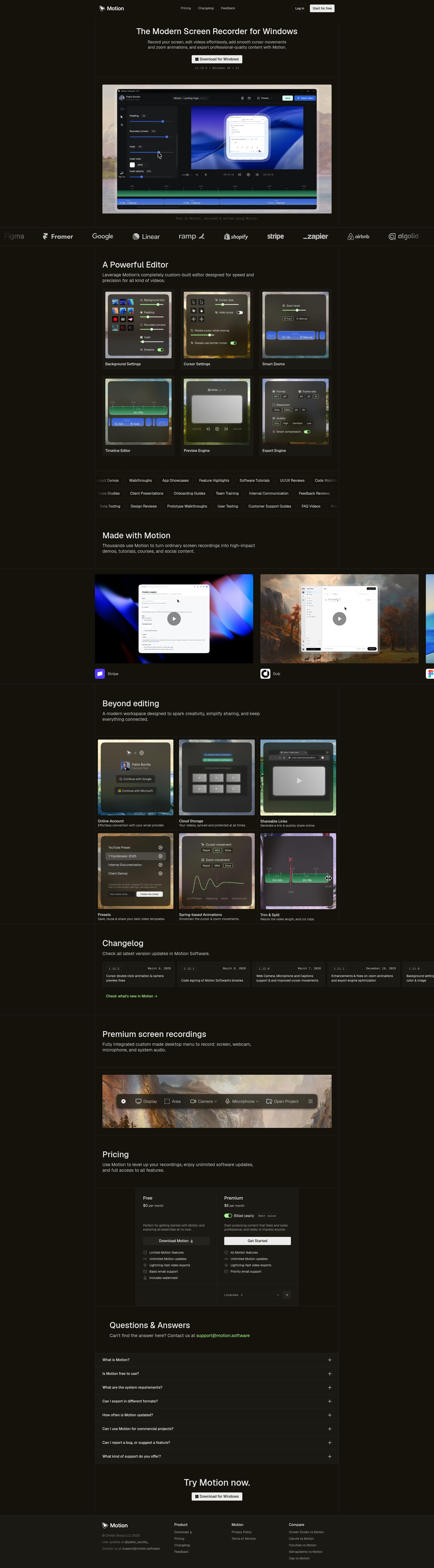Landing page screenshot for motion.software, 1920 by 6933 pixels