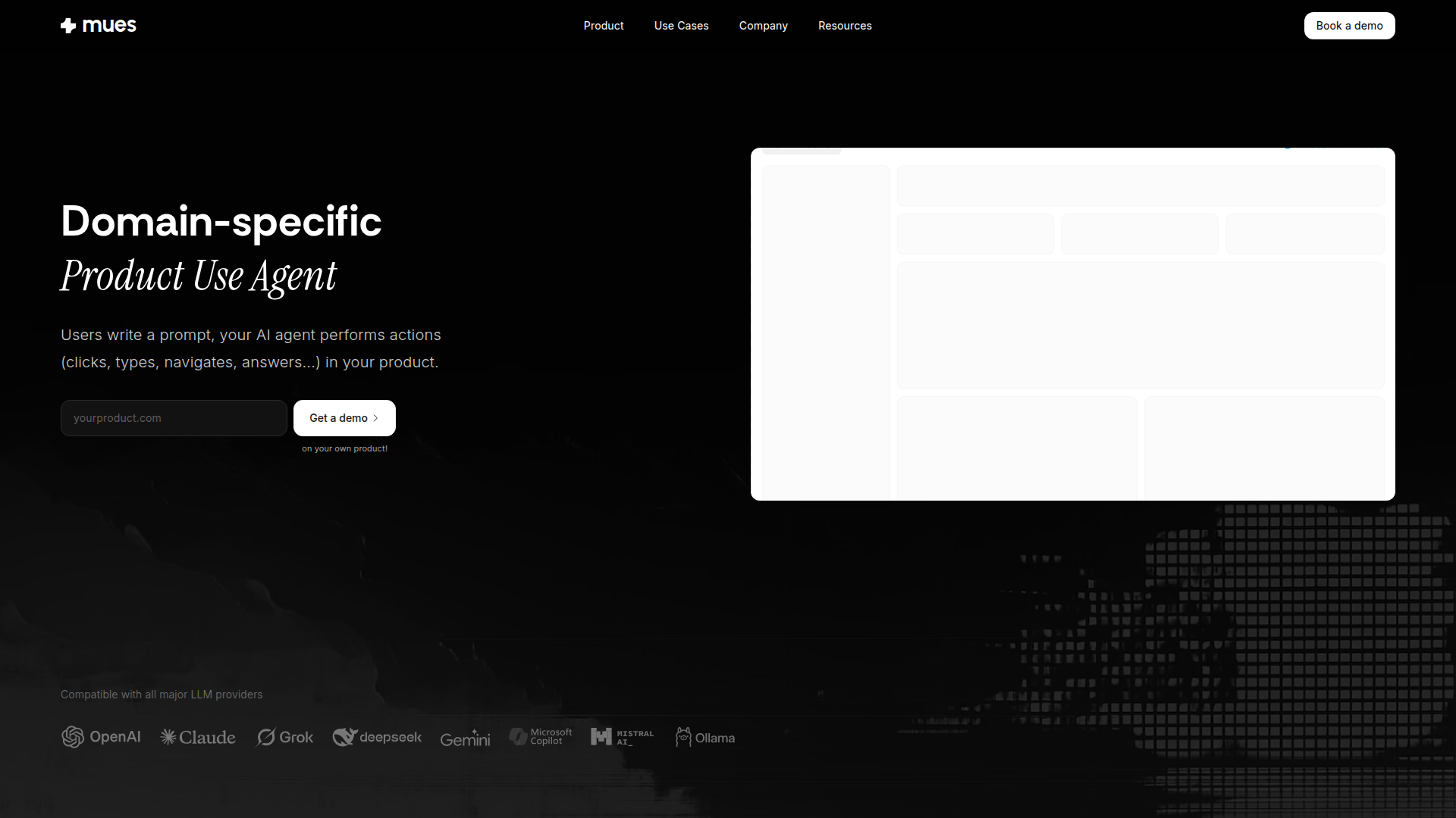 Landing page screenshot for mues.ai, 1920 by 1080 pixels