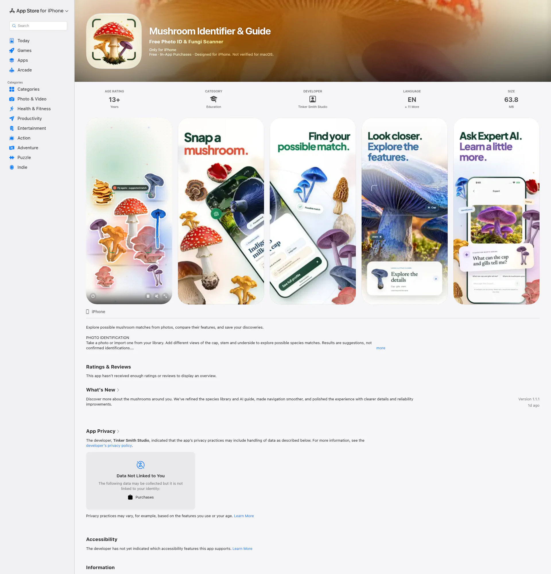 Mushroom Identifier landing page