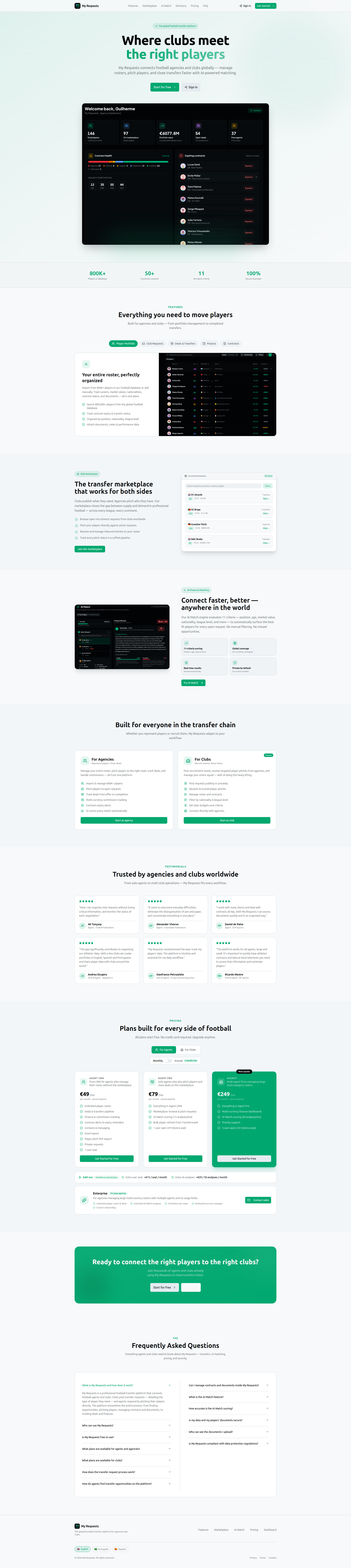 Landing page screenshot for myrequests.app, 1920 by 8584 pixels