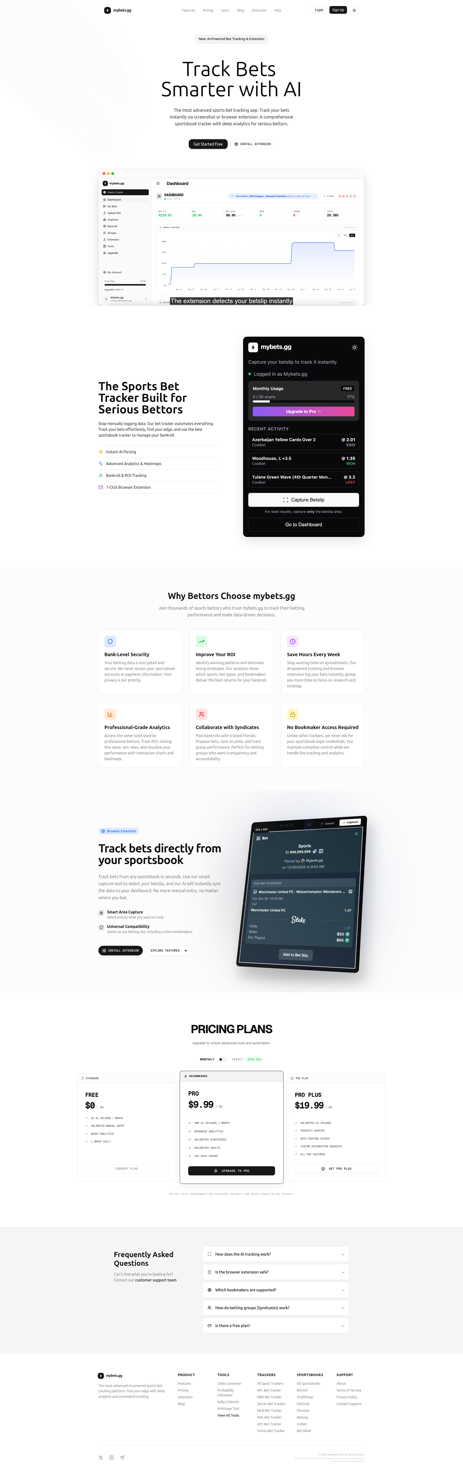 Landing page screenshot for mybets.gg, 1920 by 6141 pixels