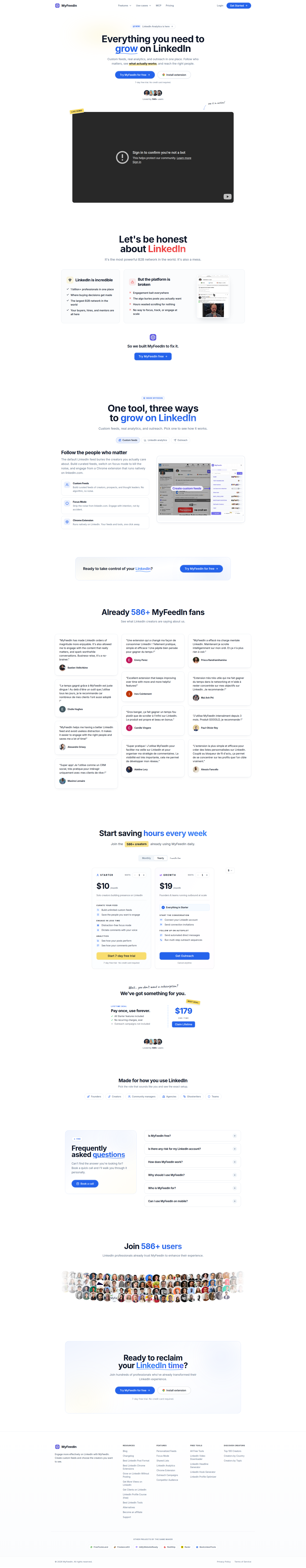 Landing page screenshot for myfeedin.co, 1920 by 9832 pixels