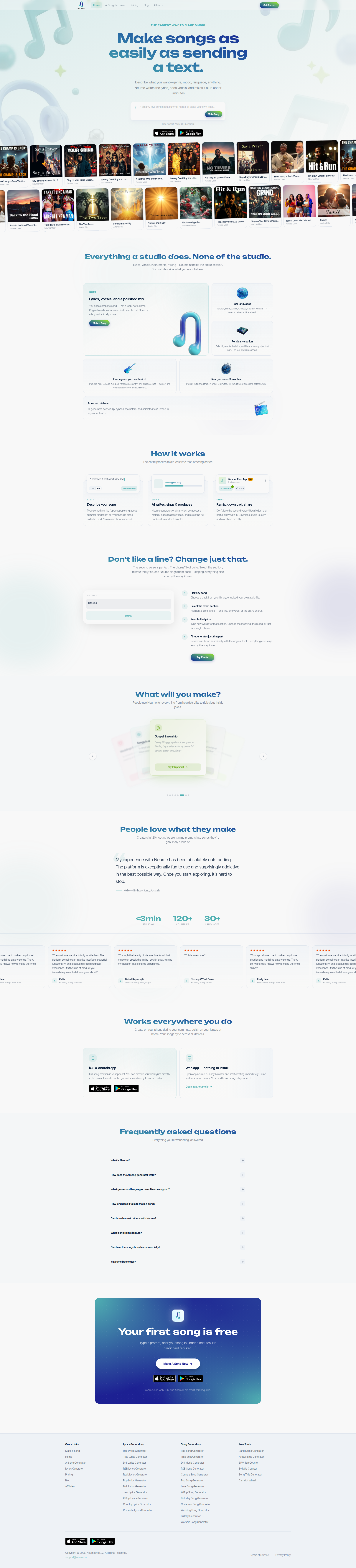 Landing page screenshot for neume.io, 1920 by 8457 pixels
