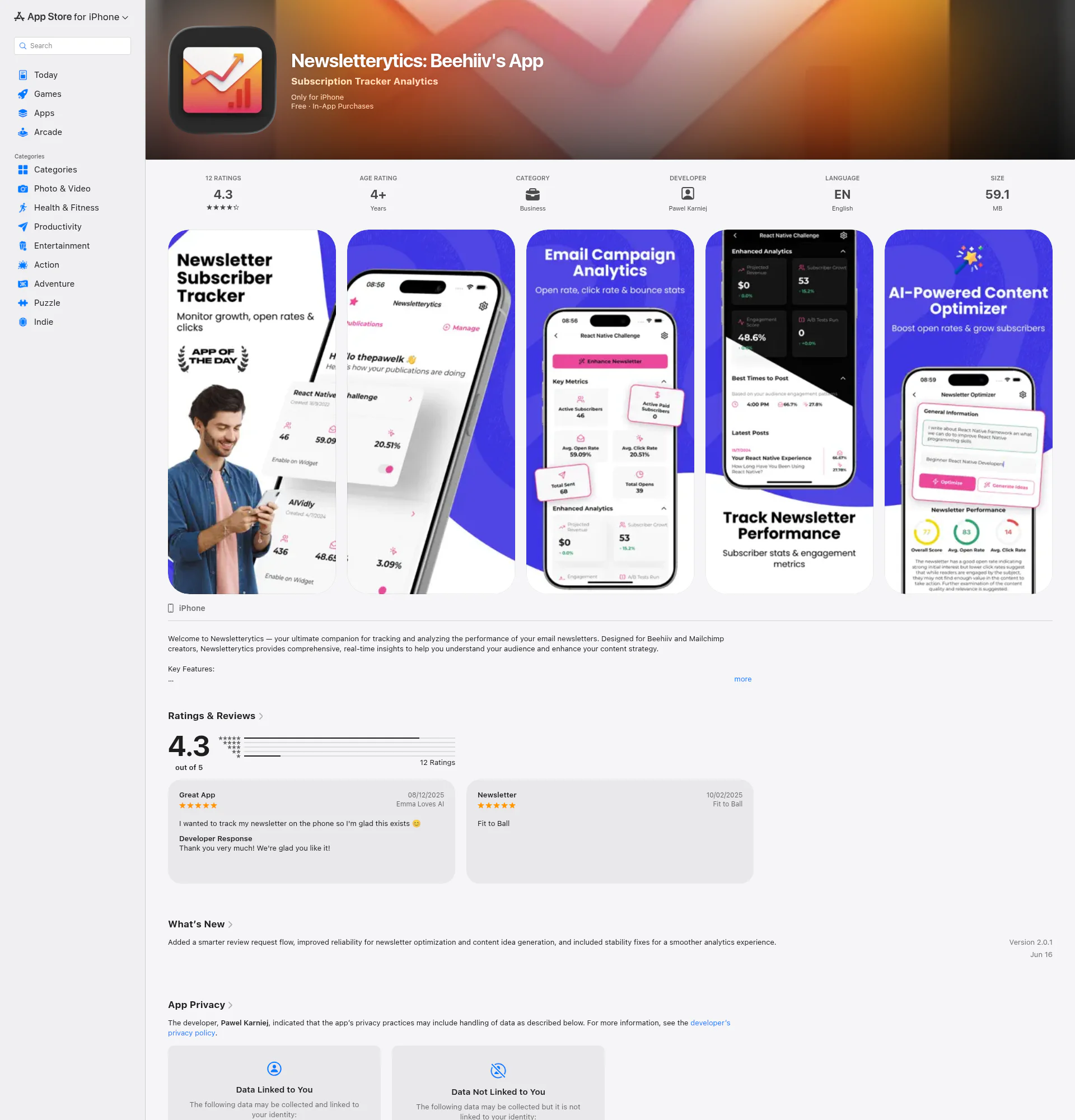 Newsletterytics landing page