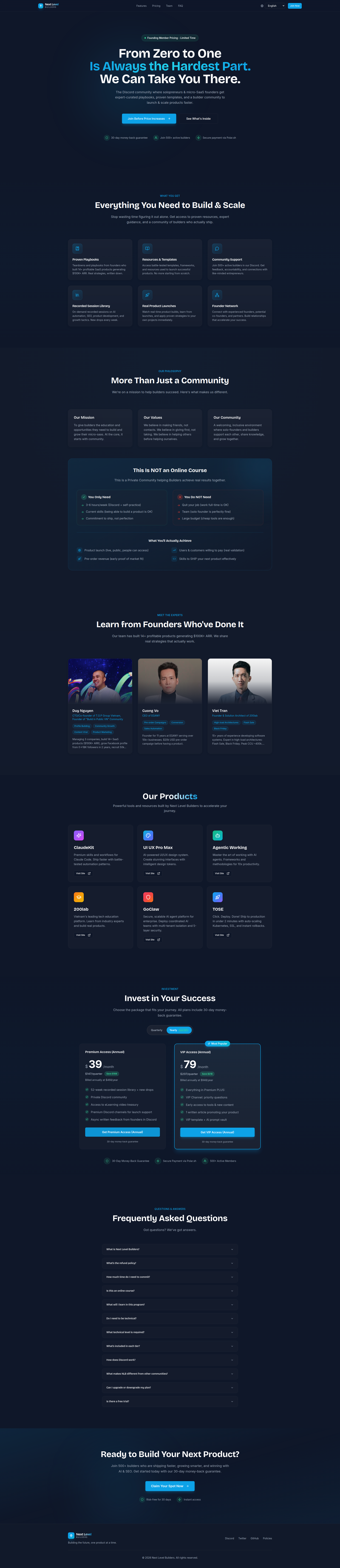 Landing page screenshot for nextlevelbuilder.io, 1920 by 8845 pixels