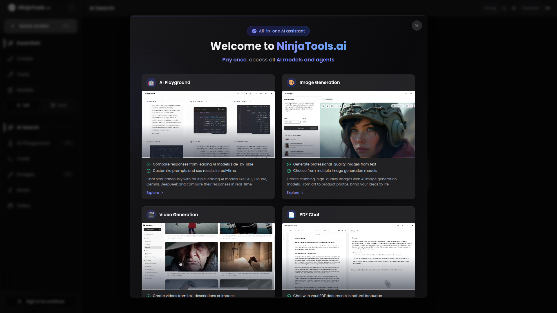 Landing page screenshot for ninjatools.ai, 1920 by 1080 pixels