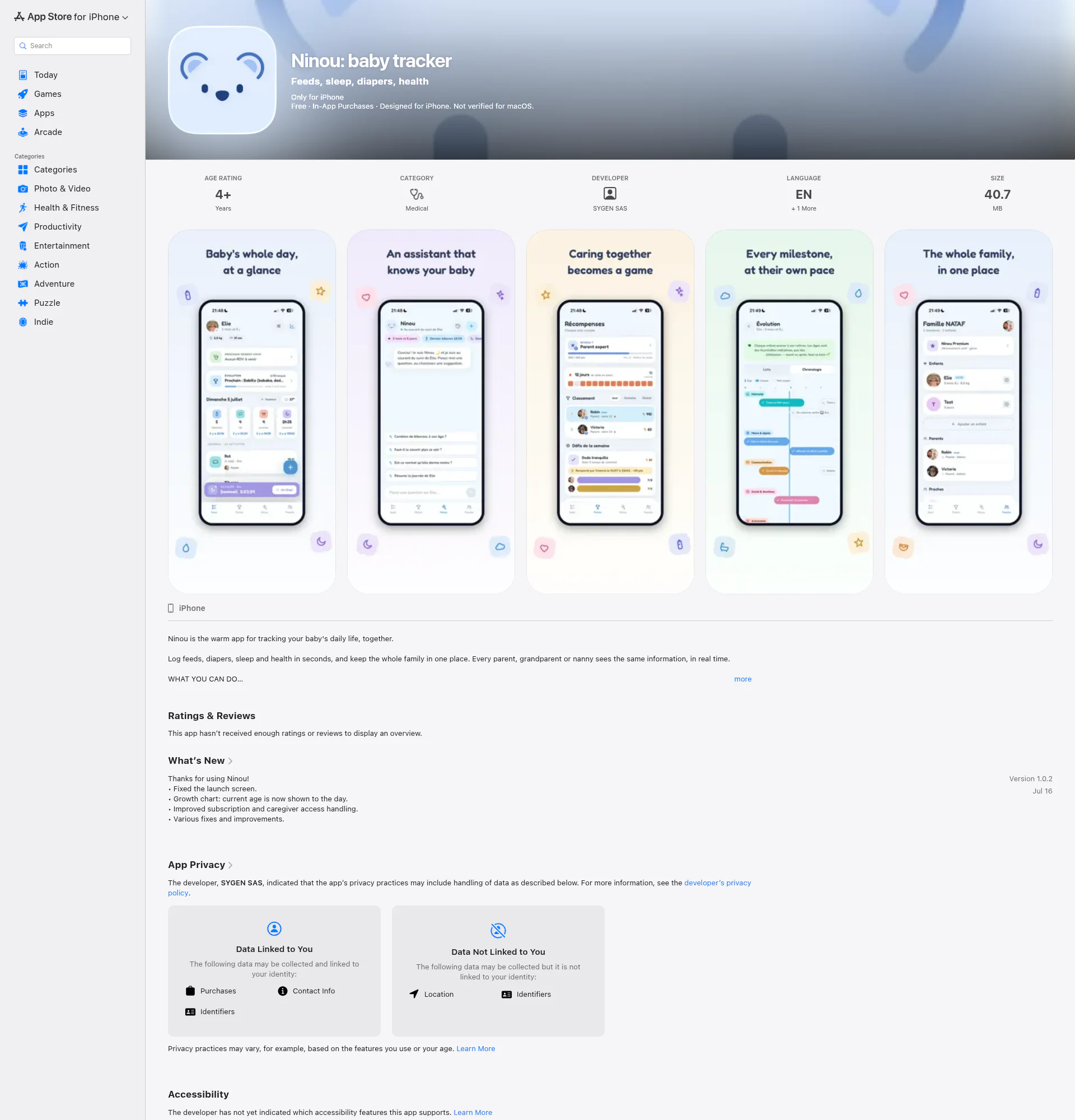 Ninou - baby tracker landing page