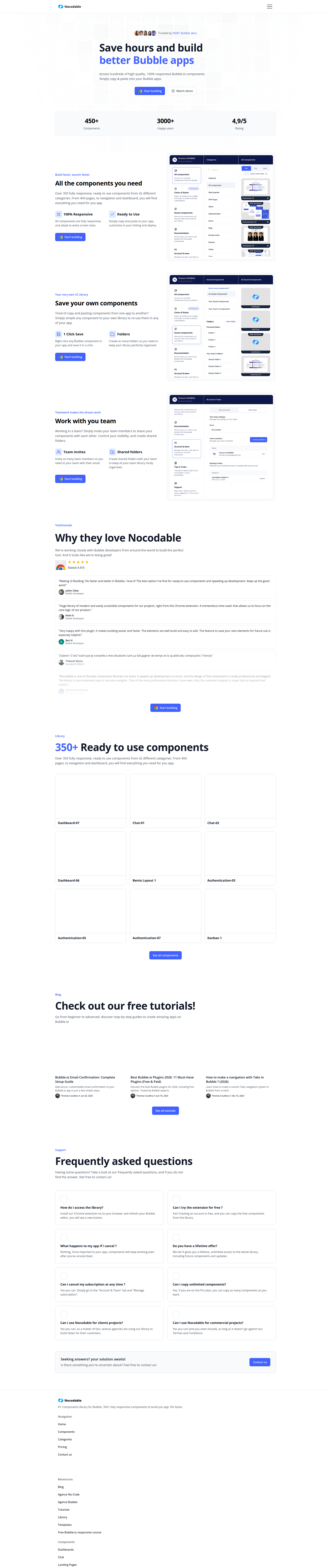 Landing page screenshot for nocodable-components.com, 1920 by 9103 pixels