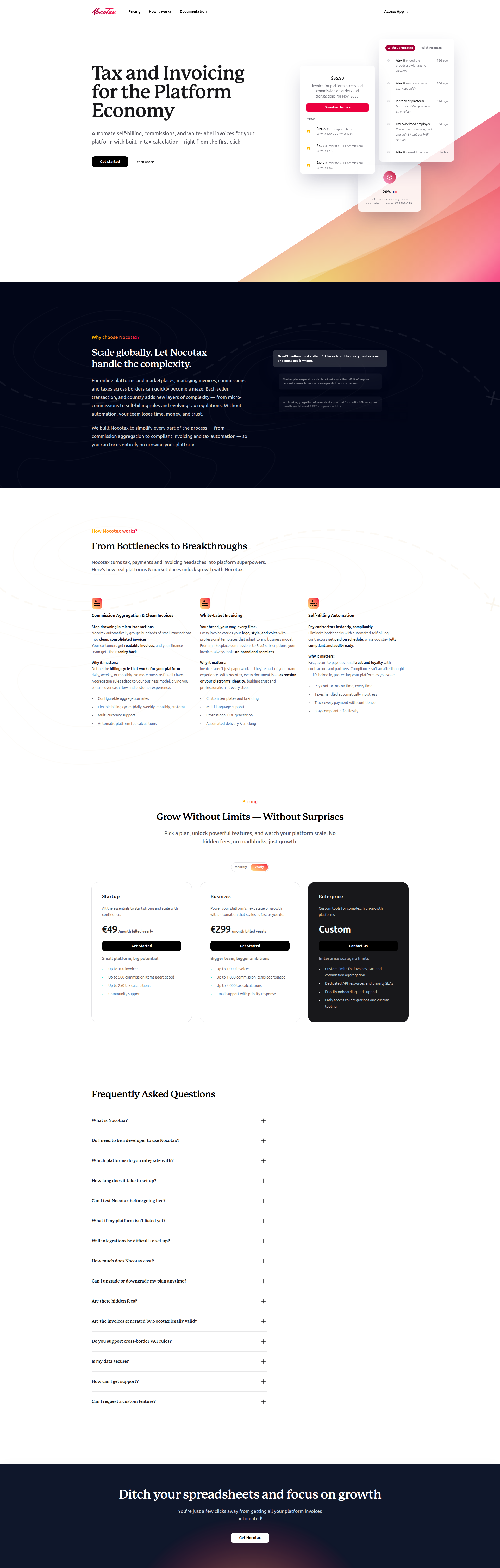 Landing page screenshot for nocotax.app, 1920 by 6014 pixels