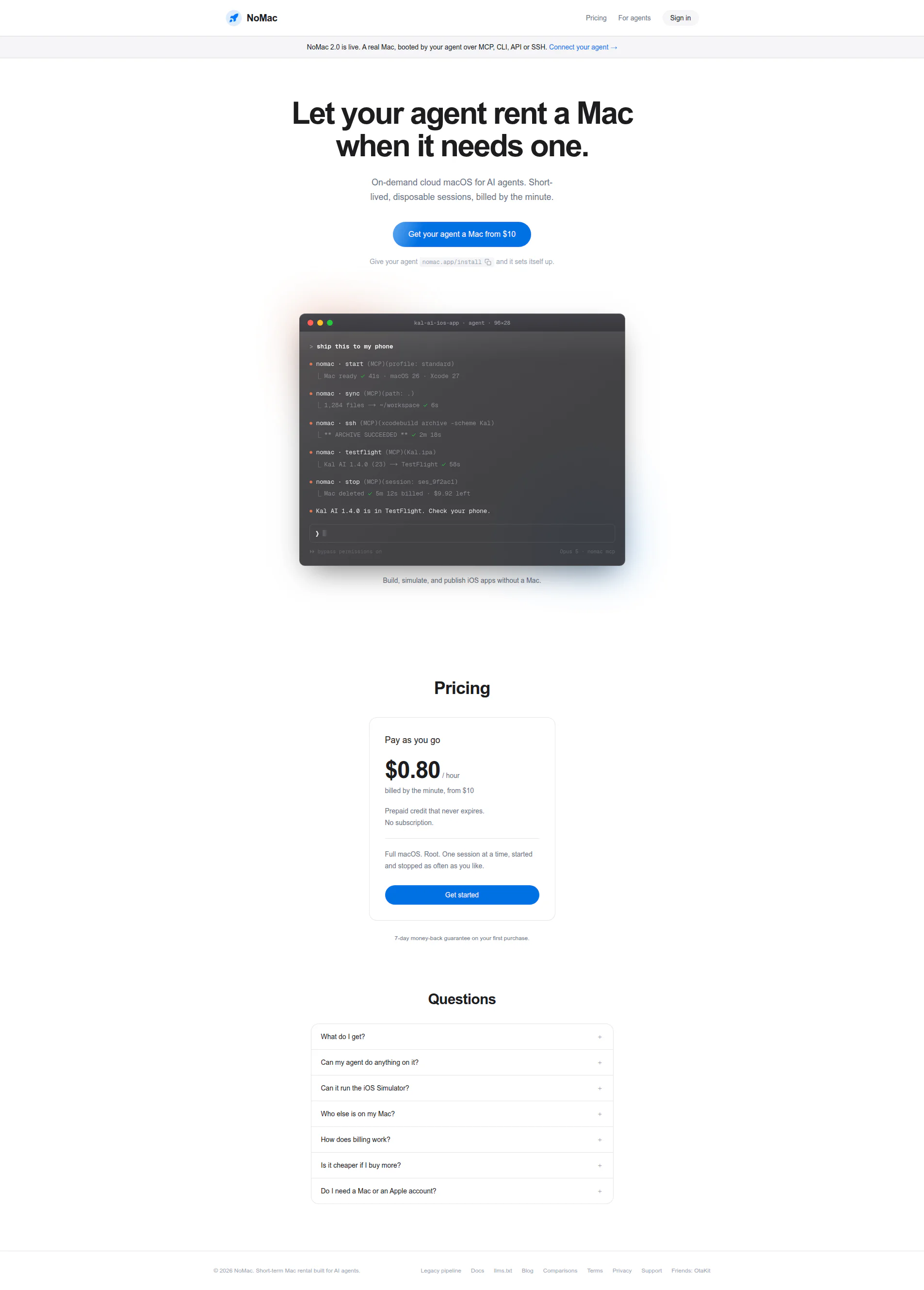 NoMac.app - Let your agent rent a Mac website
