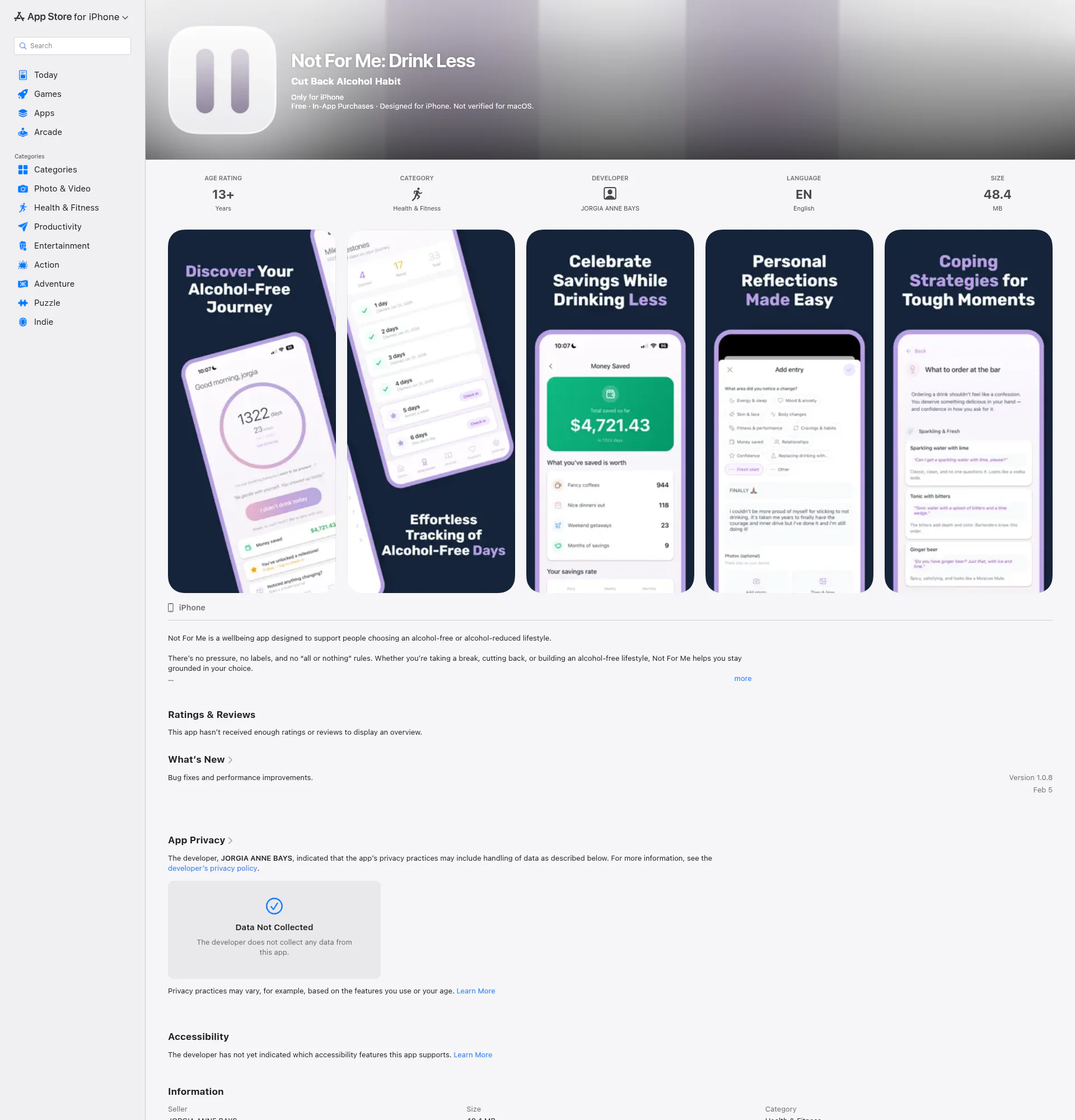 Not For Me: Drink Less landing page
