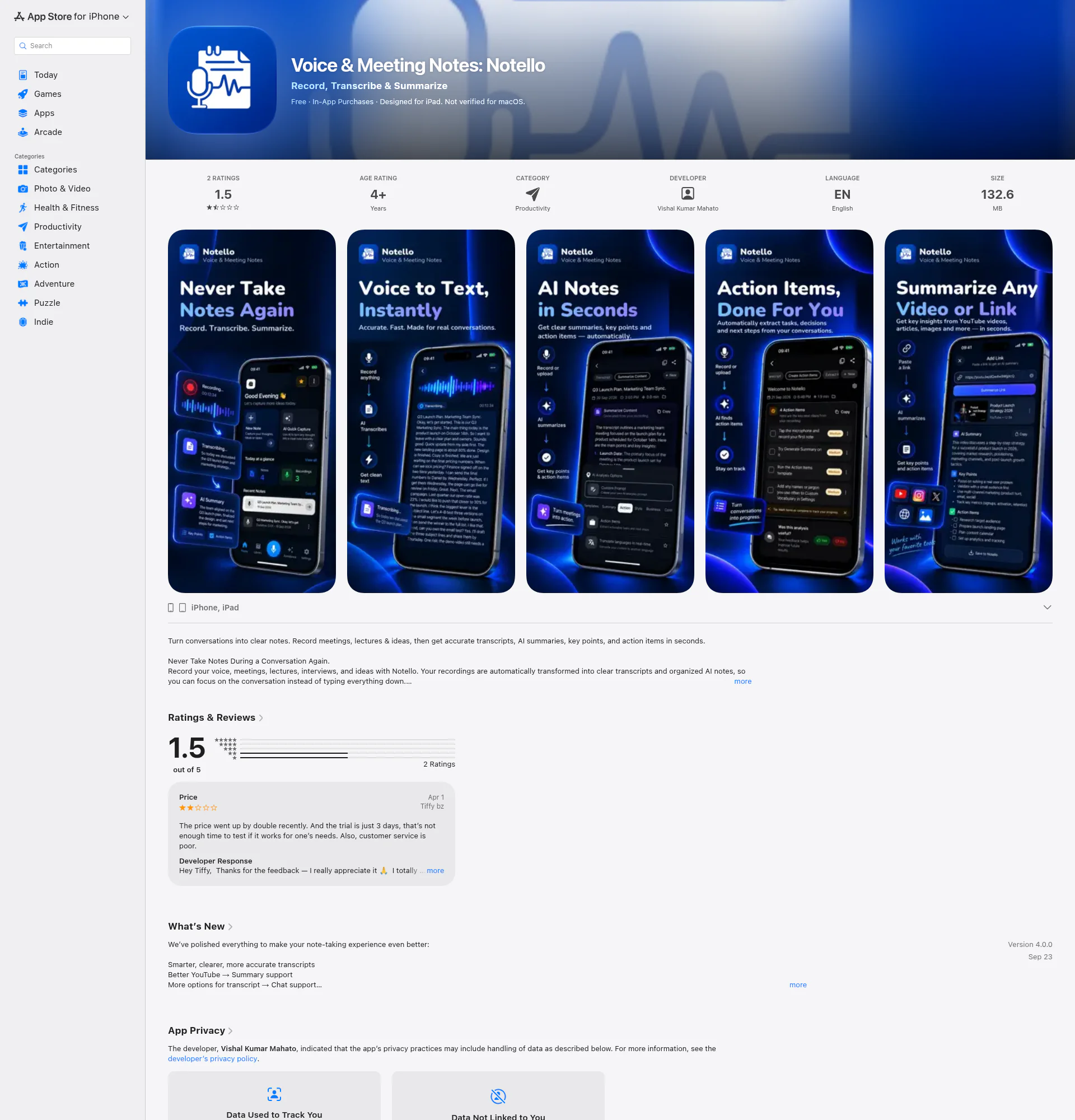 Voice & Meeting Notes landing page