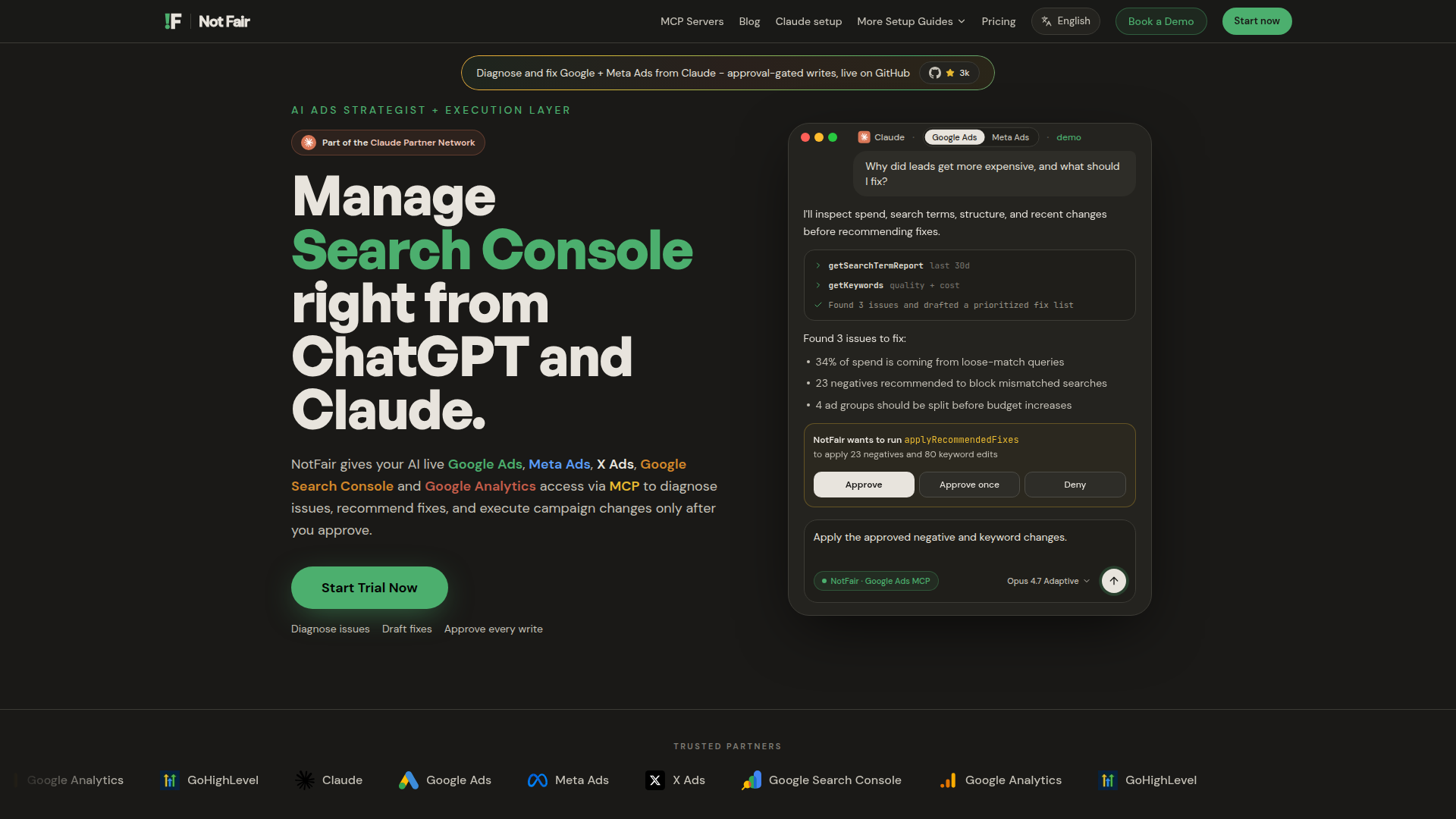 Landing page screenshot for notfair.co, 1920 by 1080 pixels