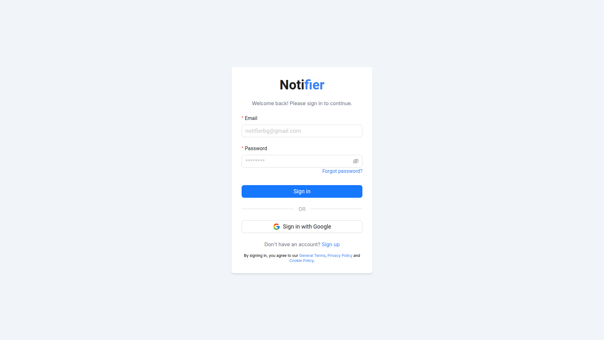 Landing page screenshot for notifierbg.com, 1920 by 1080 pixels