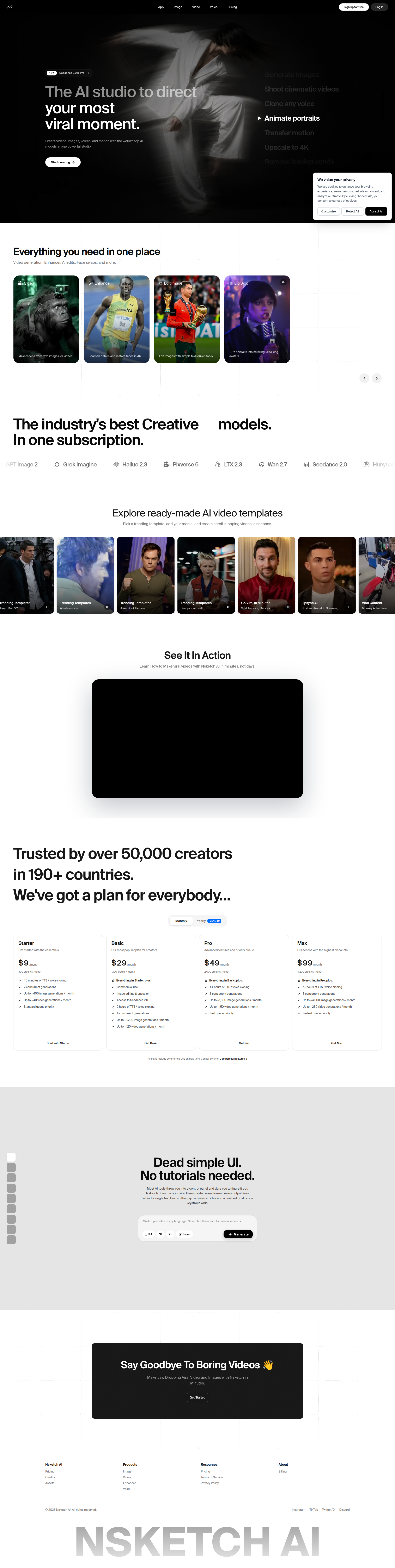 Landing page screenshot for links.nsketch.ai, 1910 by 7587 pixels