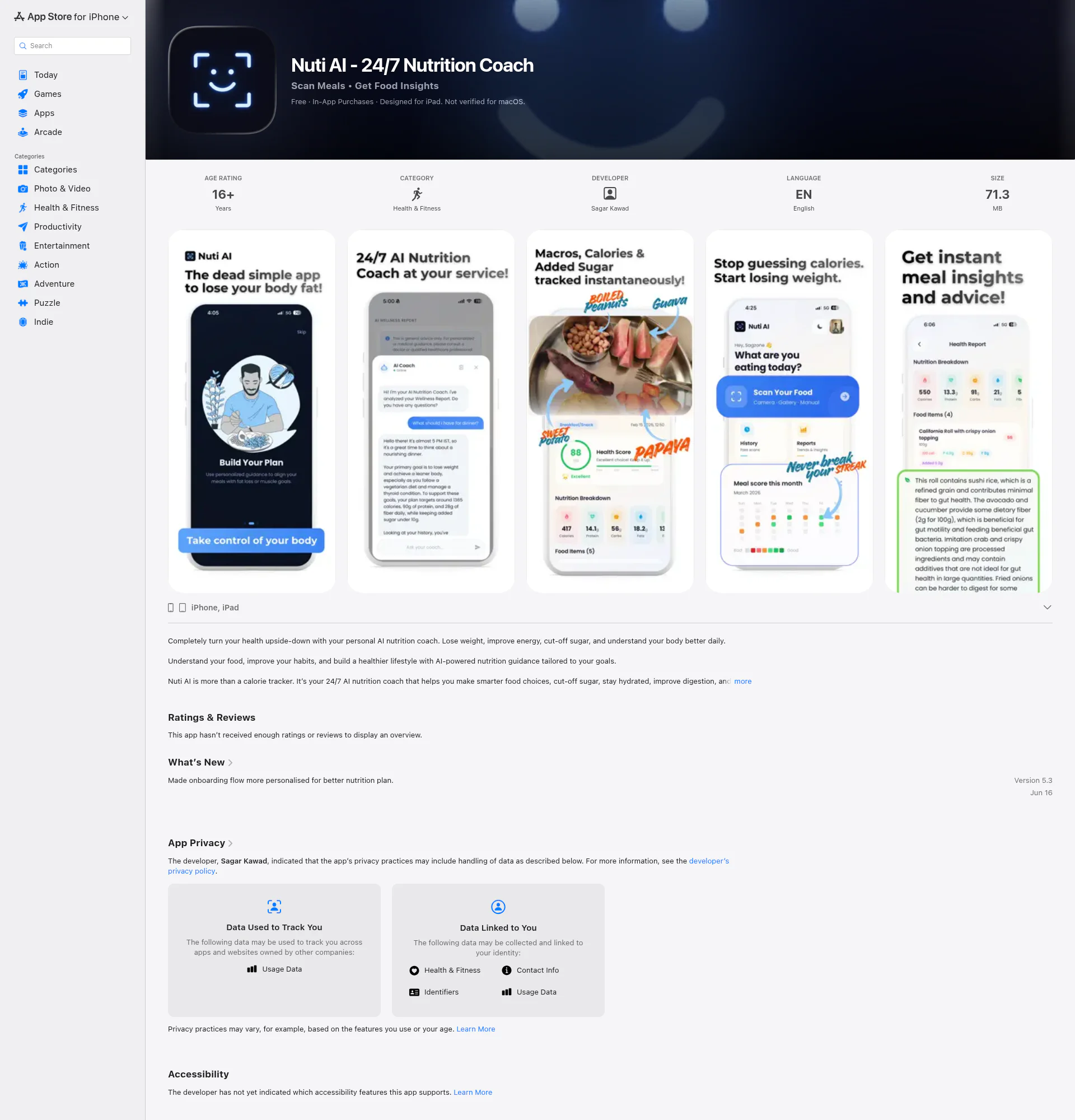 Nuti AI - Meal Calorie Tracker landing page