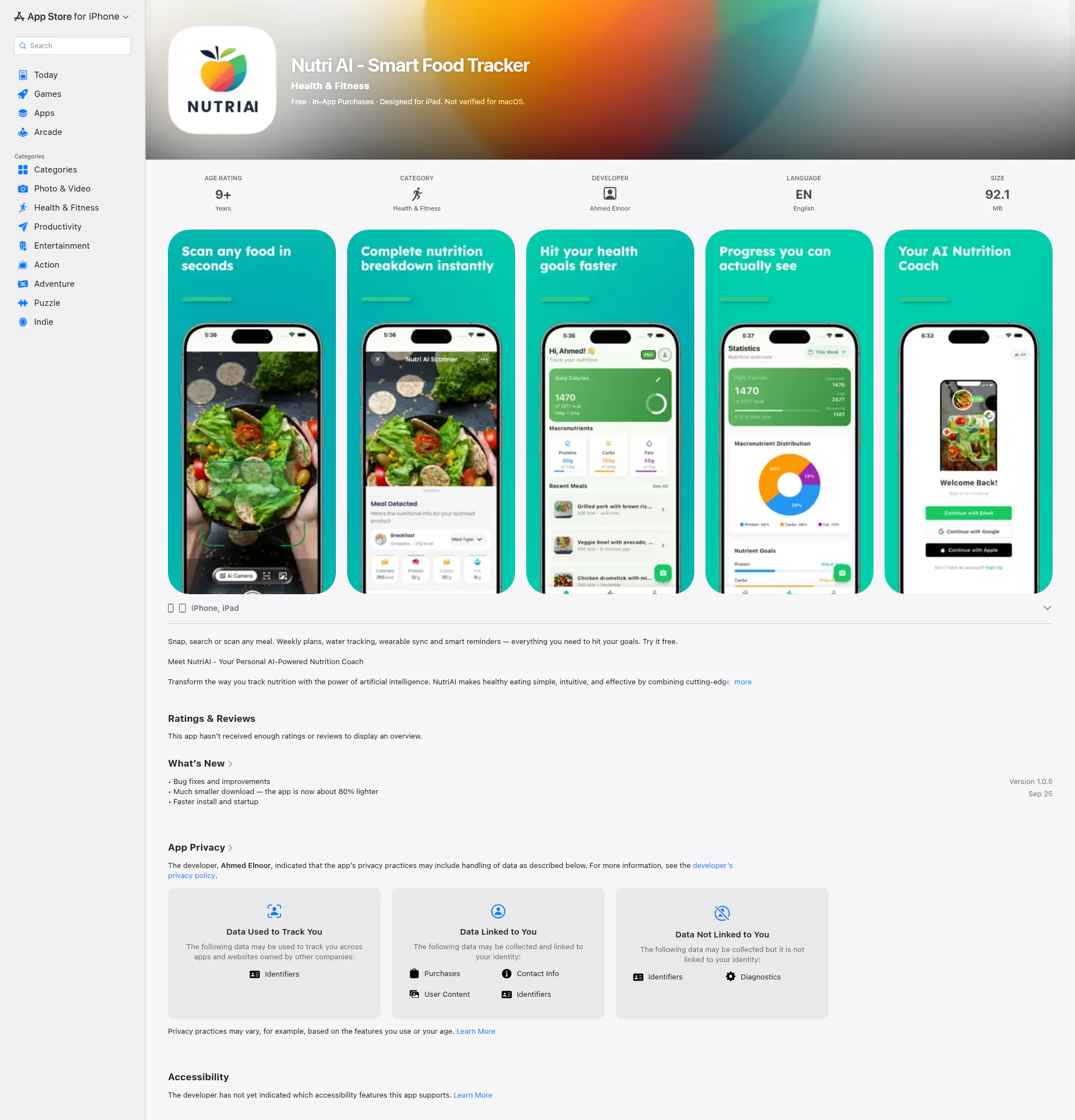 NutriAI landing page