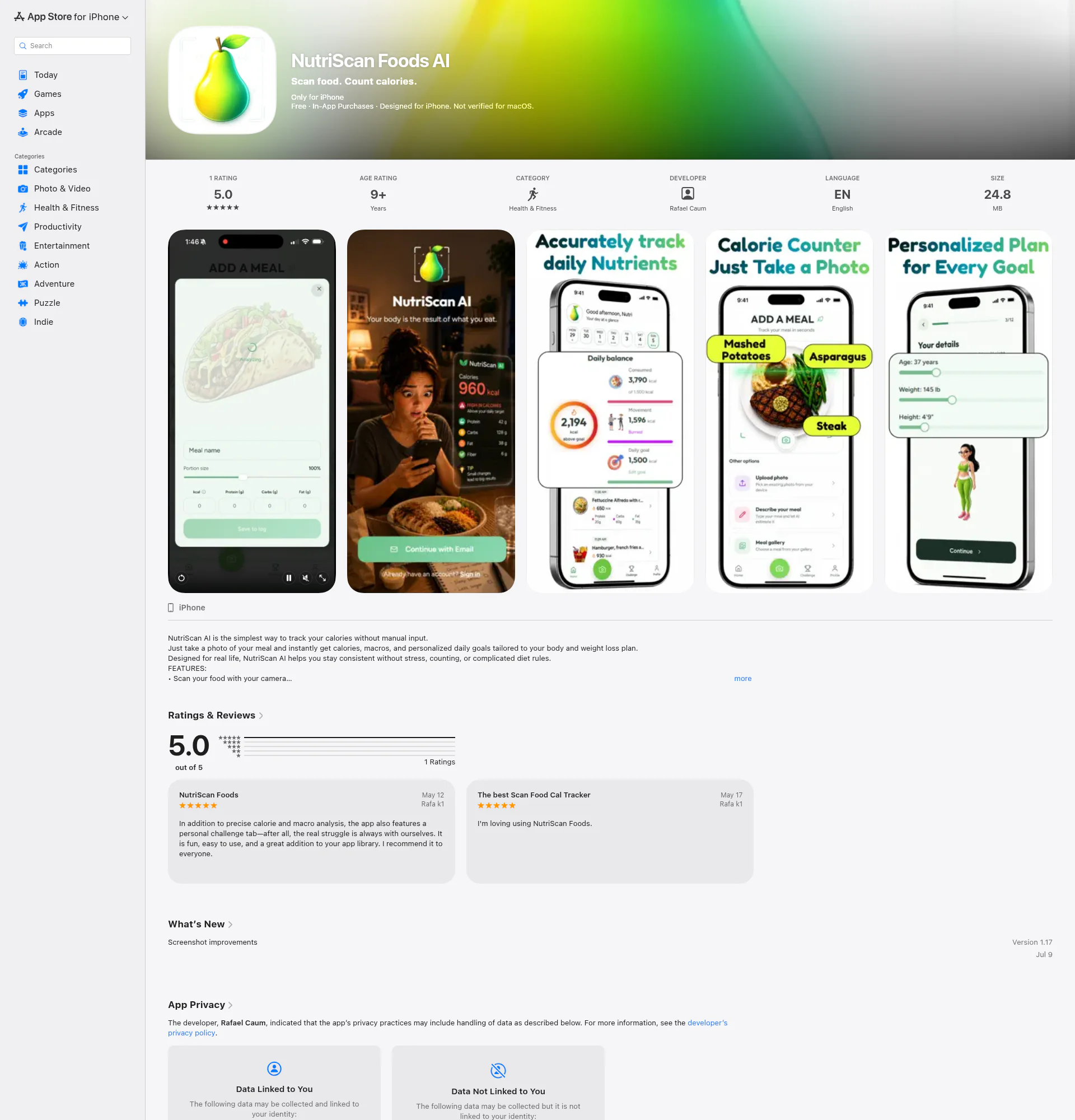 NutriScan AI landing page