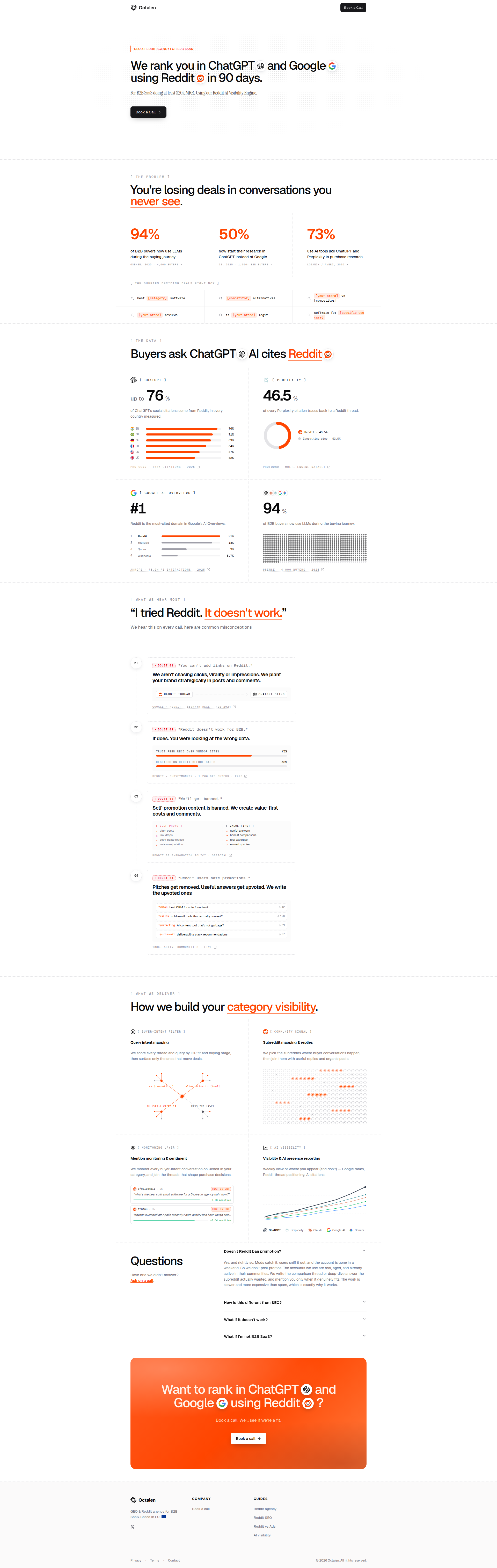 Landing page screenshot for octalen.com, 1920 by 6056 pixels
