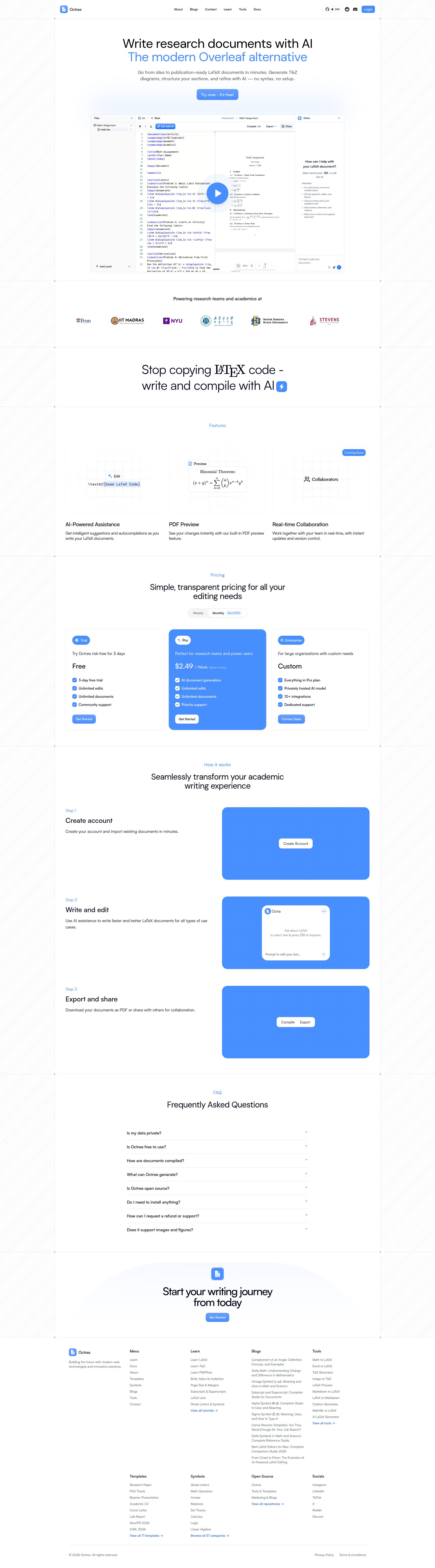 Landing page screenshot for useoctree.com, 1920 by 6919 pixels