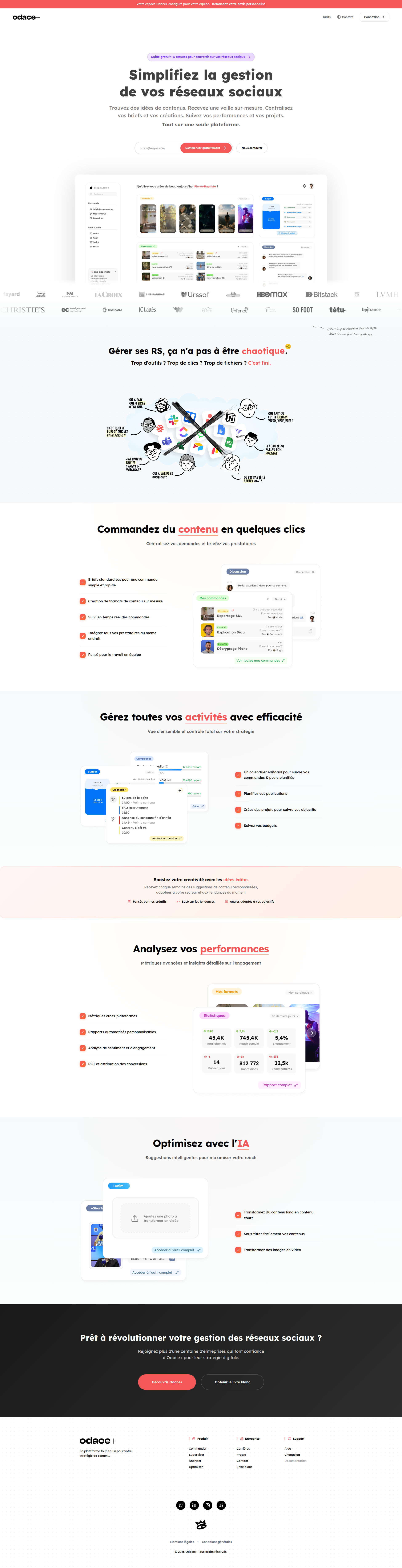 Landing page screenshot for odaceplus.com, 1910 by 7447 pixels