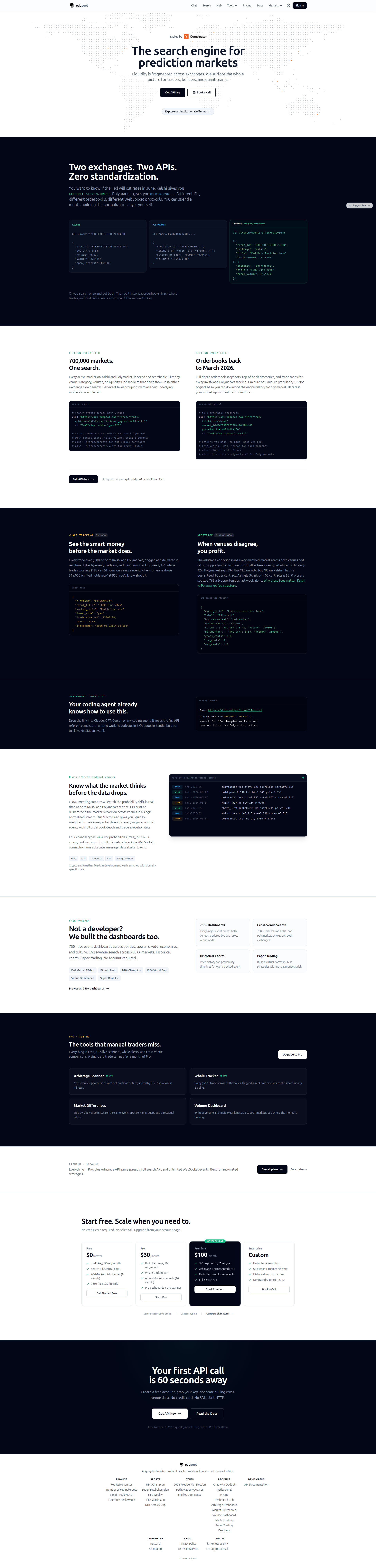 Landing page screenshot for oddpool.com, 1920 by 8004 pixels