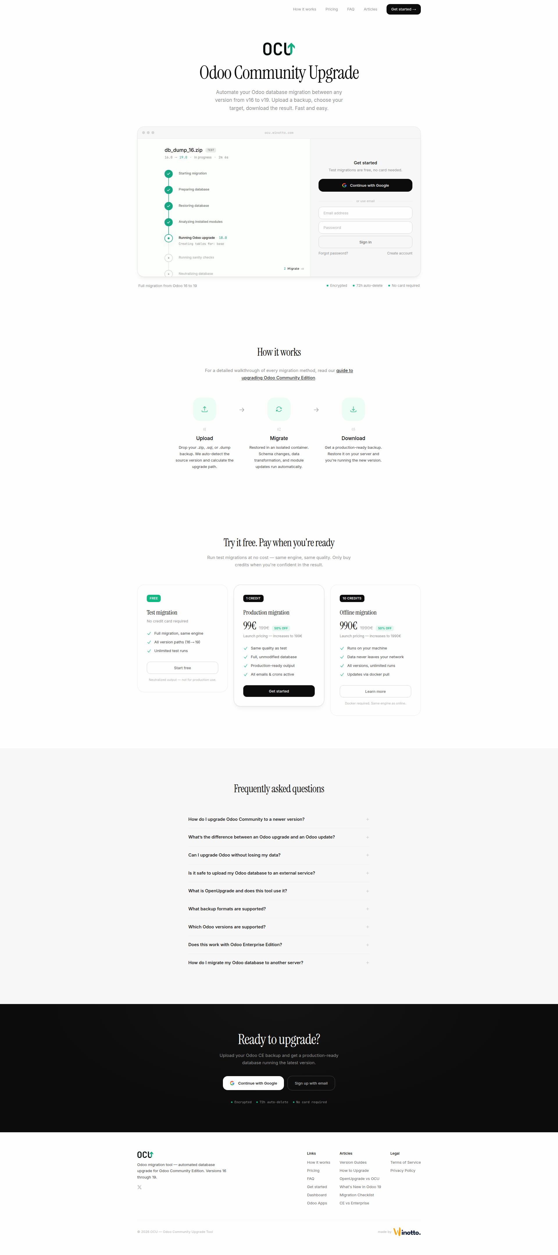 Landing page screenshot for winotto.com, 1920 by 4315 pixels