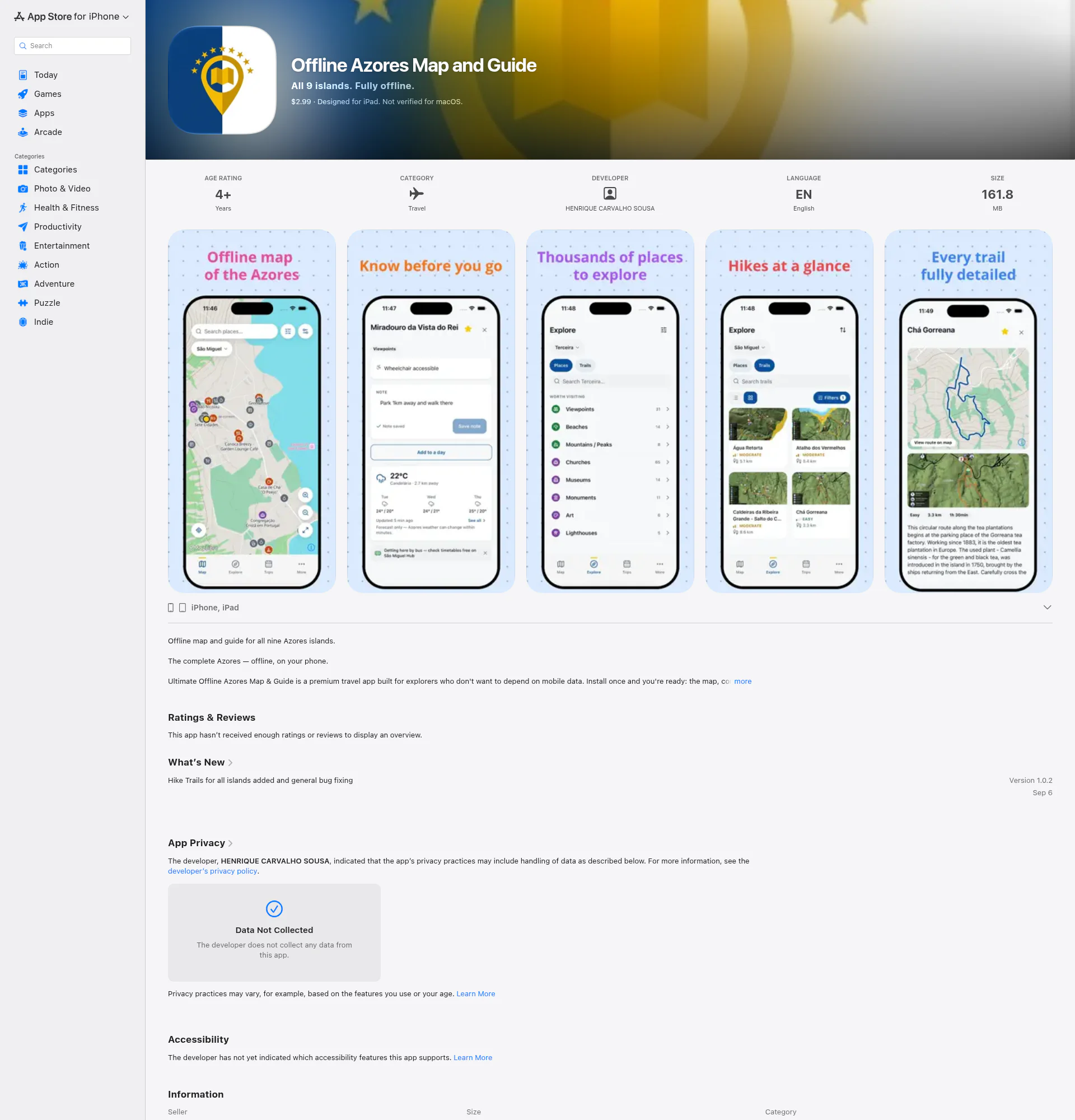 Offline Azores Map and Guide landing page