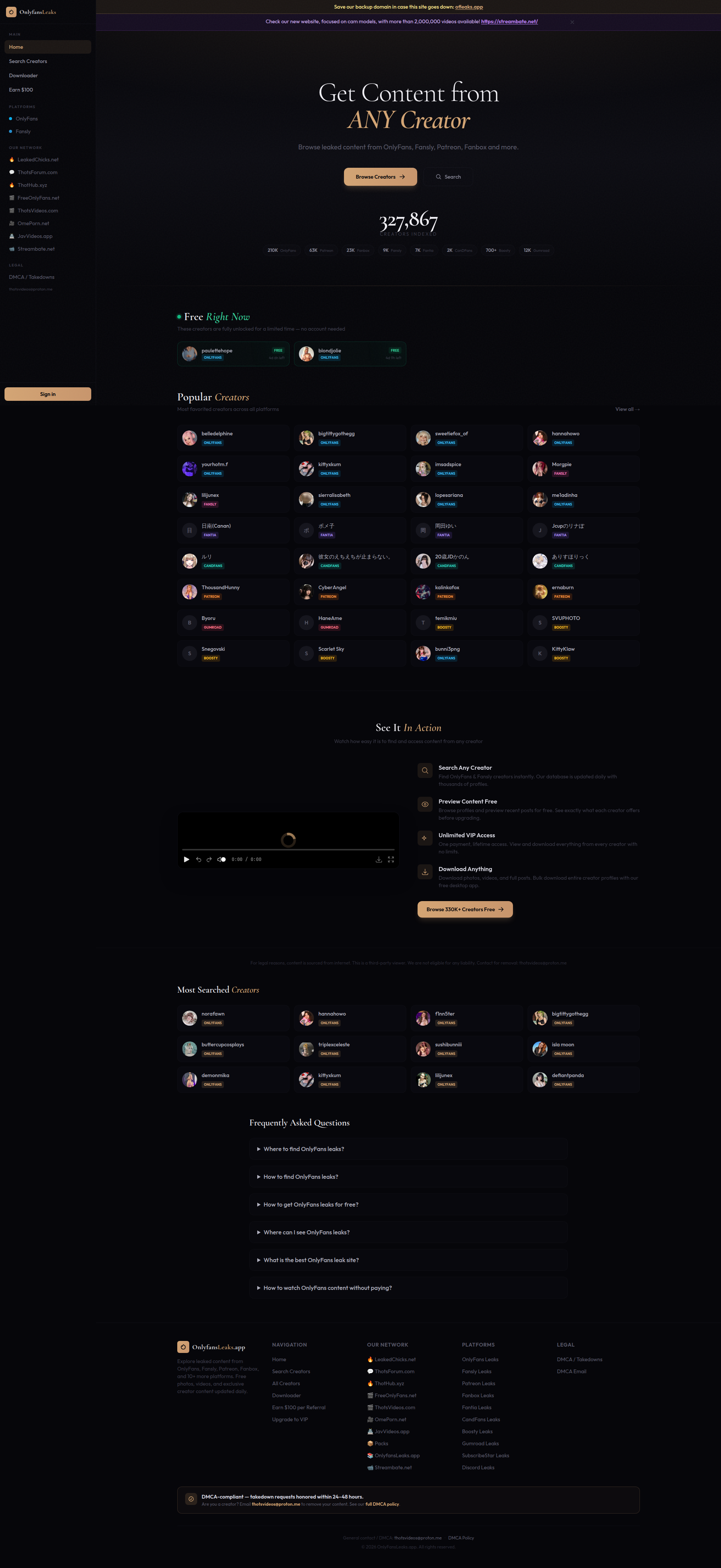 Landing page screenshot for onlyfansleaks.app, 1920 by 4178 pixels