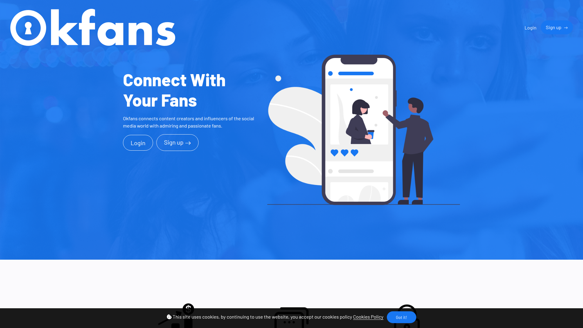 Landing page screenshot for okfans.com, 1920 by 1080 pixels