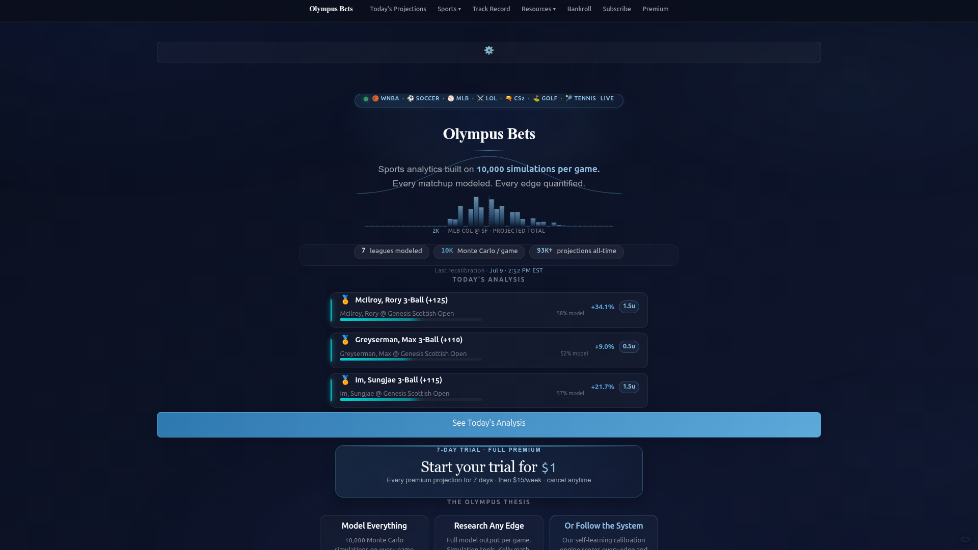 Landing page screenshot for app.olympus-bets.com, 1920 by 1080 pixels