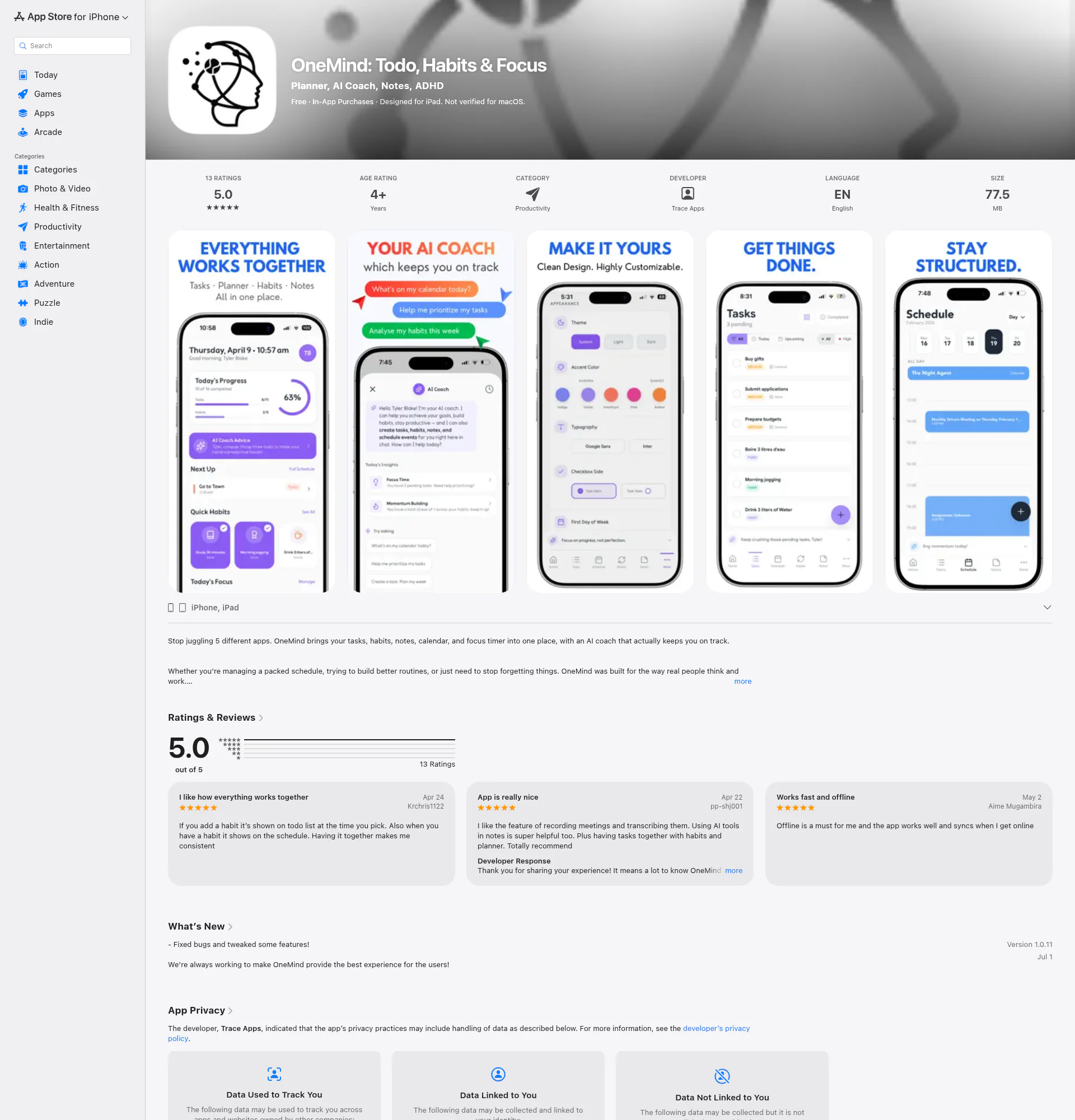 OneMind - AI Productivity landing page