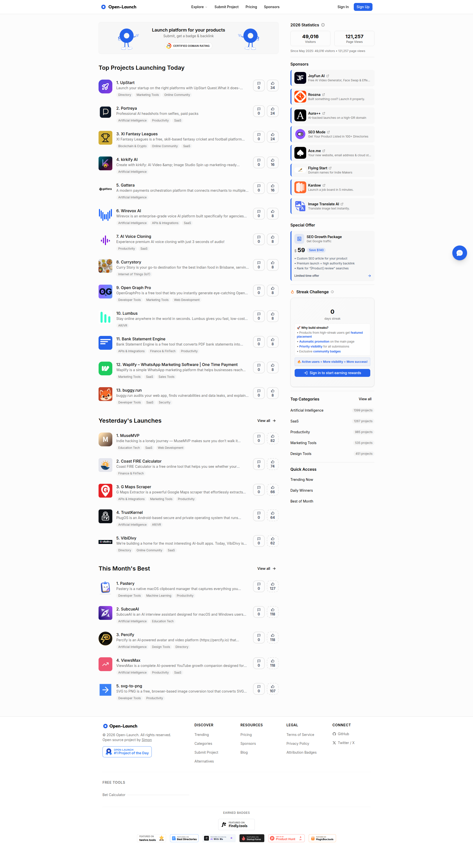 Landing page screenshot for open-launch.com, 1920 by 3457 pixels