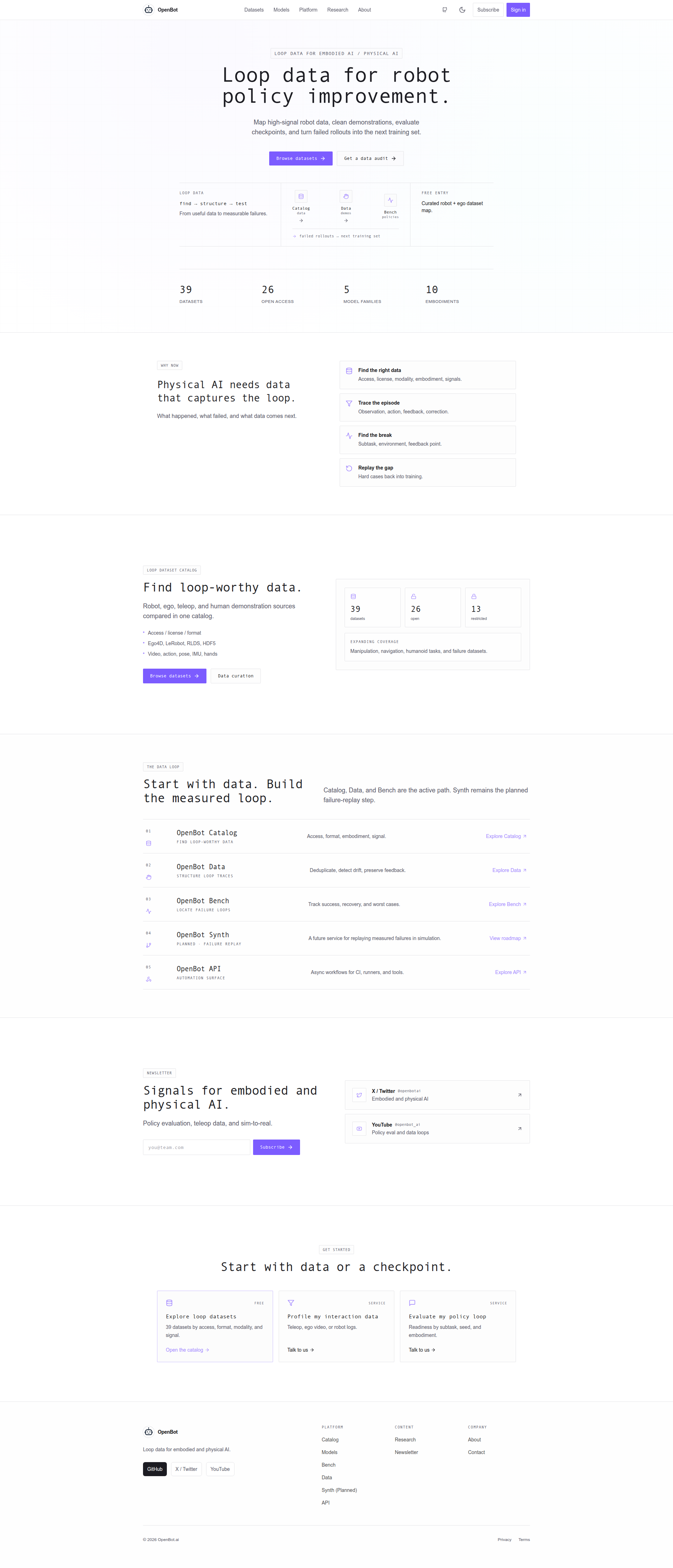 Landing page screenshot for openbot.ai, 1920 by 4472 pixels