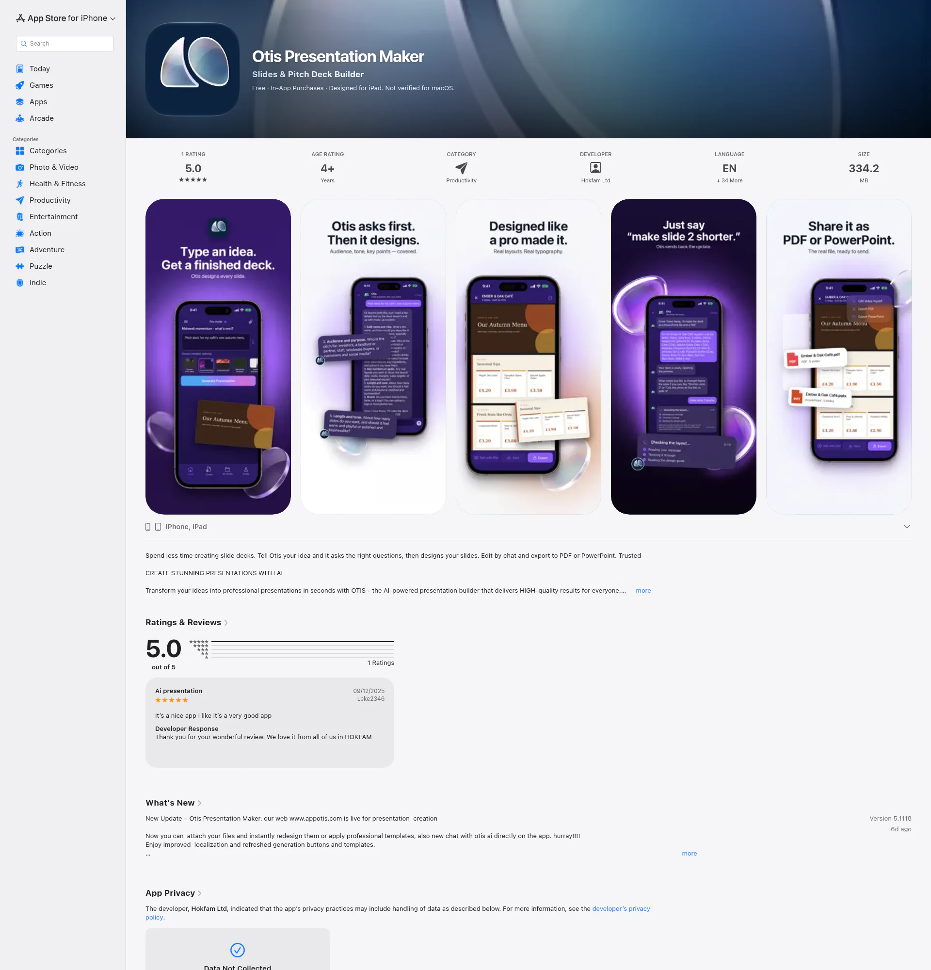 OTIS - AI Presentation Builder landing page