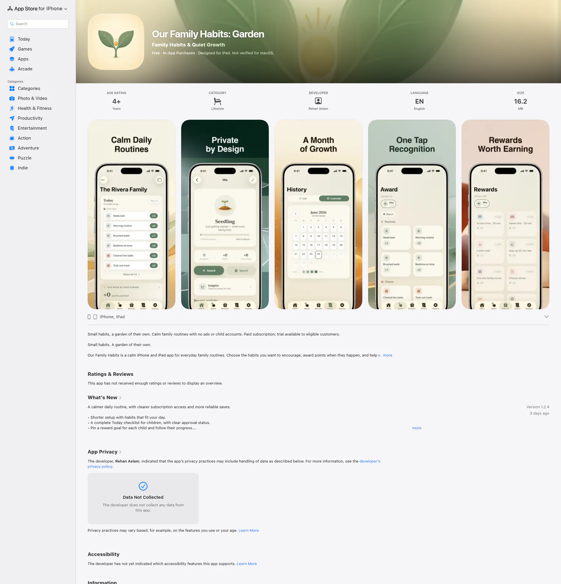 Our Family Habits: Garden landing page