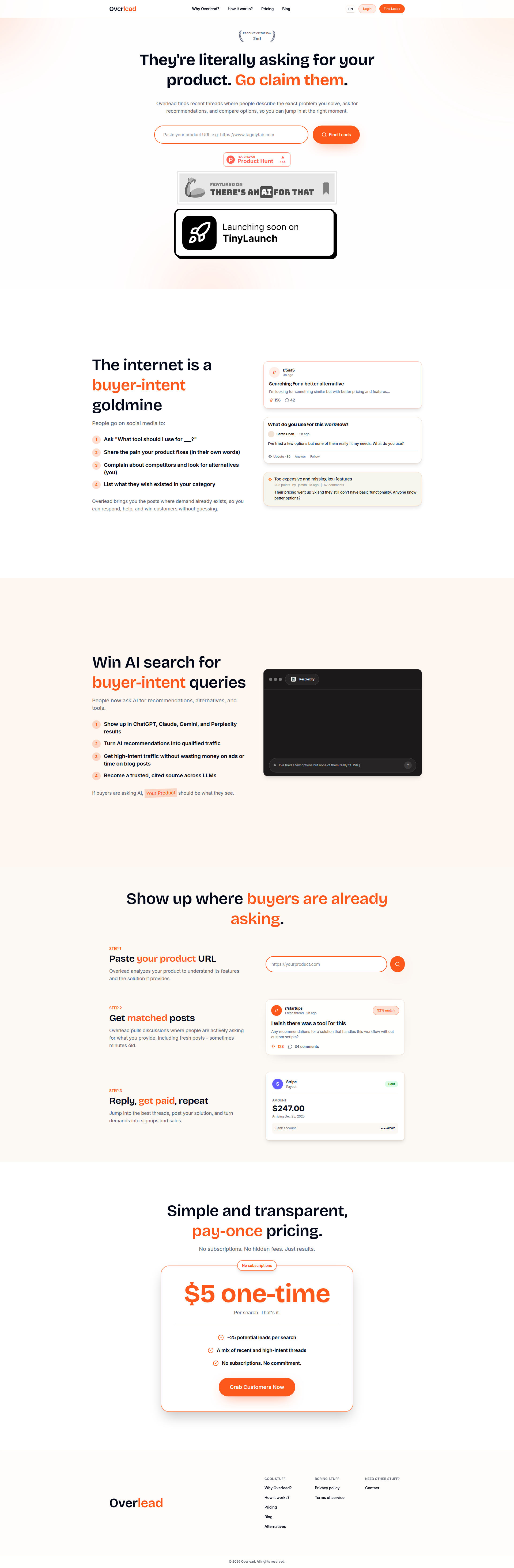 Landing page screenshot for overlead.co, 1920 by 5858 pixels