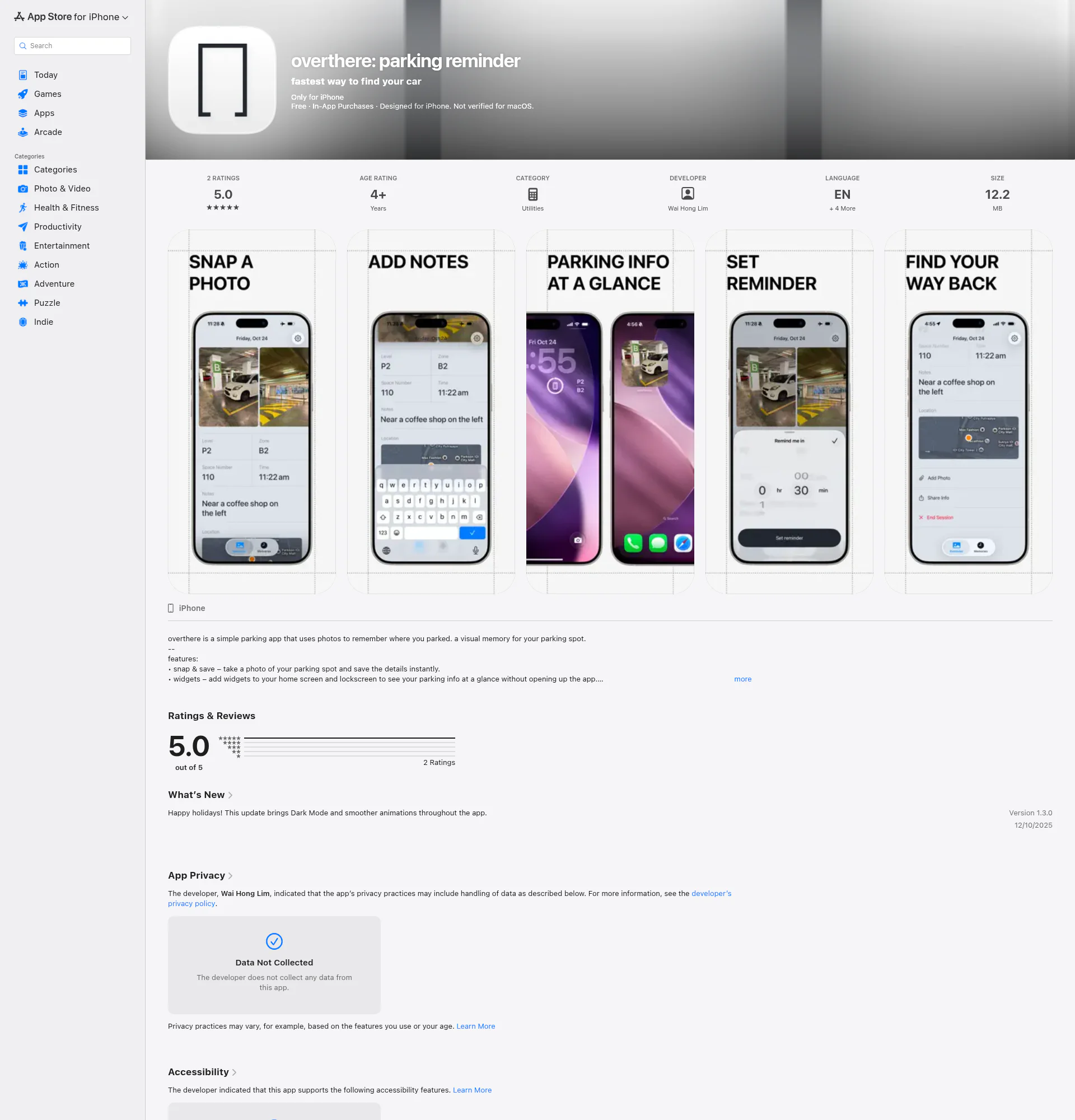overthere: parking reminder landing page