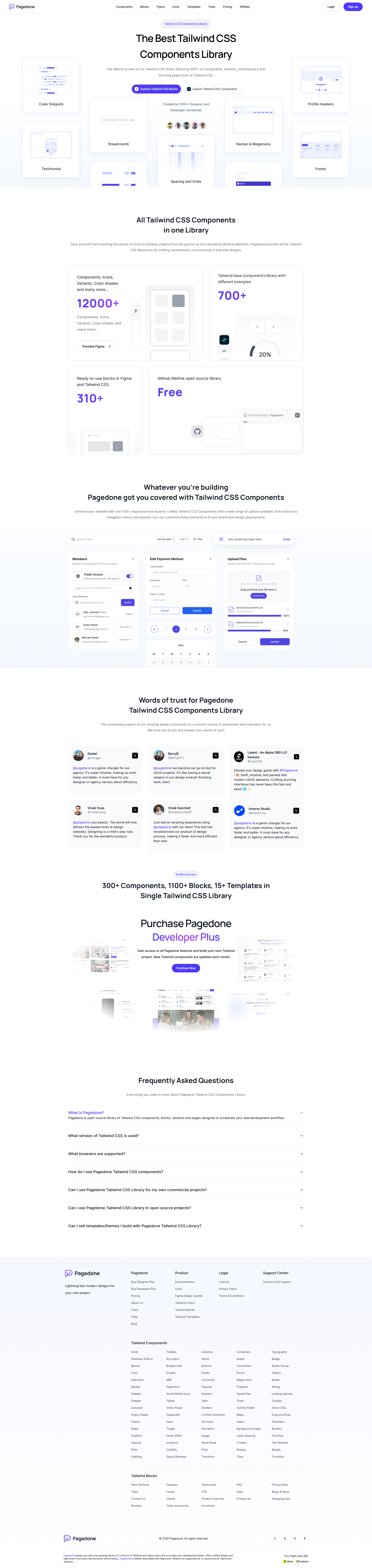 Landing page screenshot for pagedone.io, 1920 by 8085 pixels