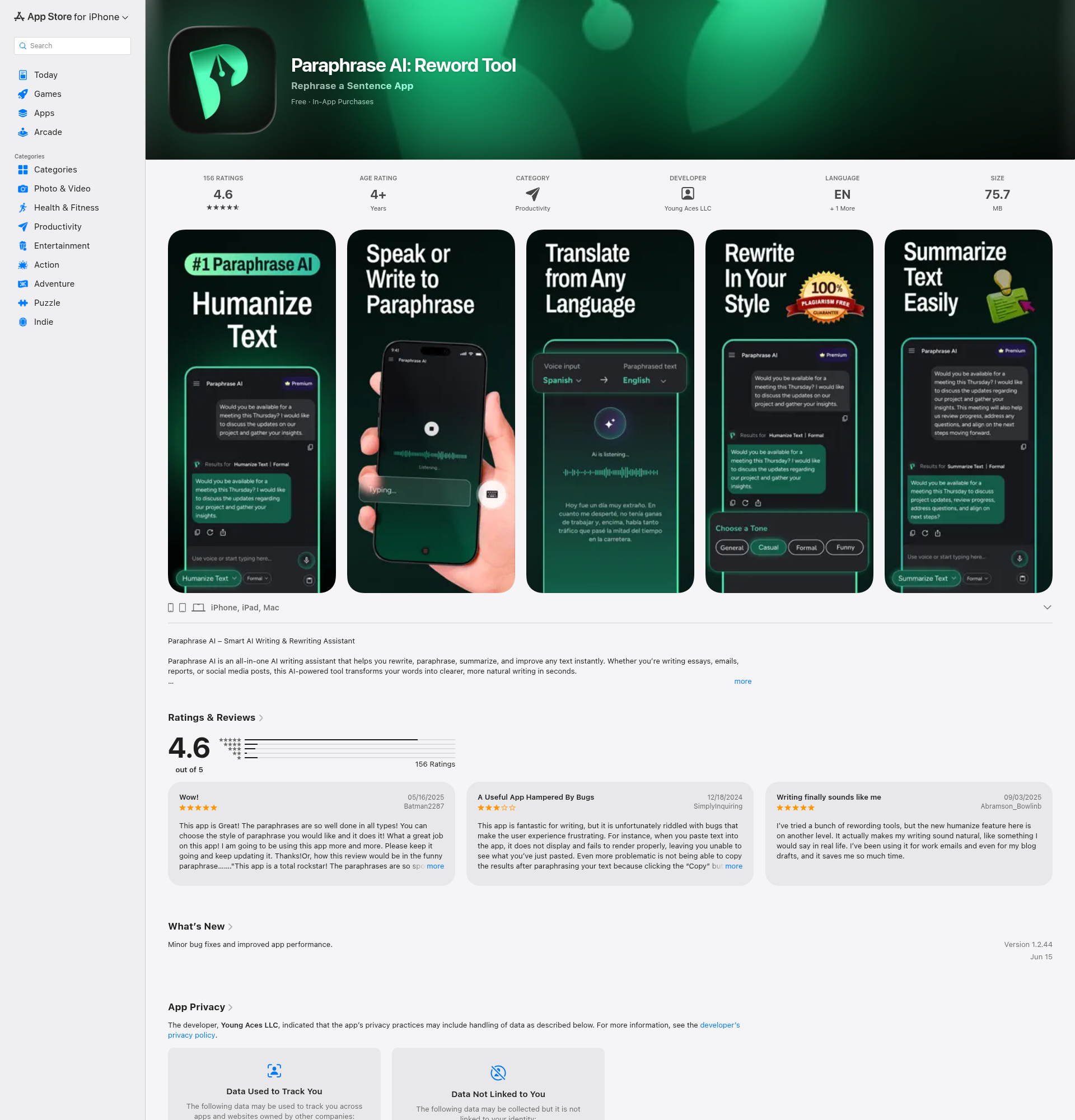 Landing page screenshot for apps.apple.com, 1920 by 2000 pixels