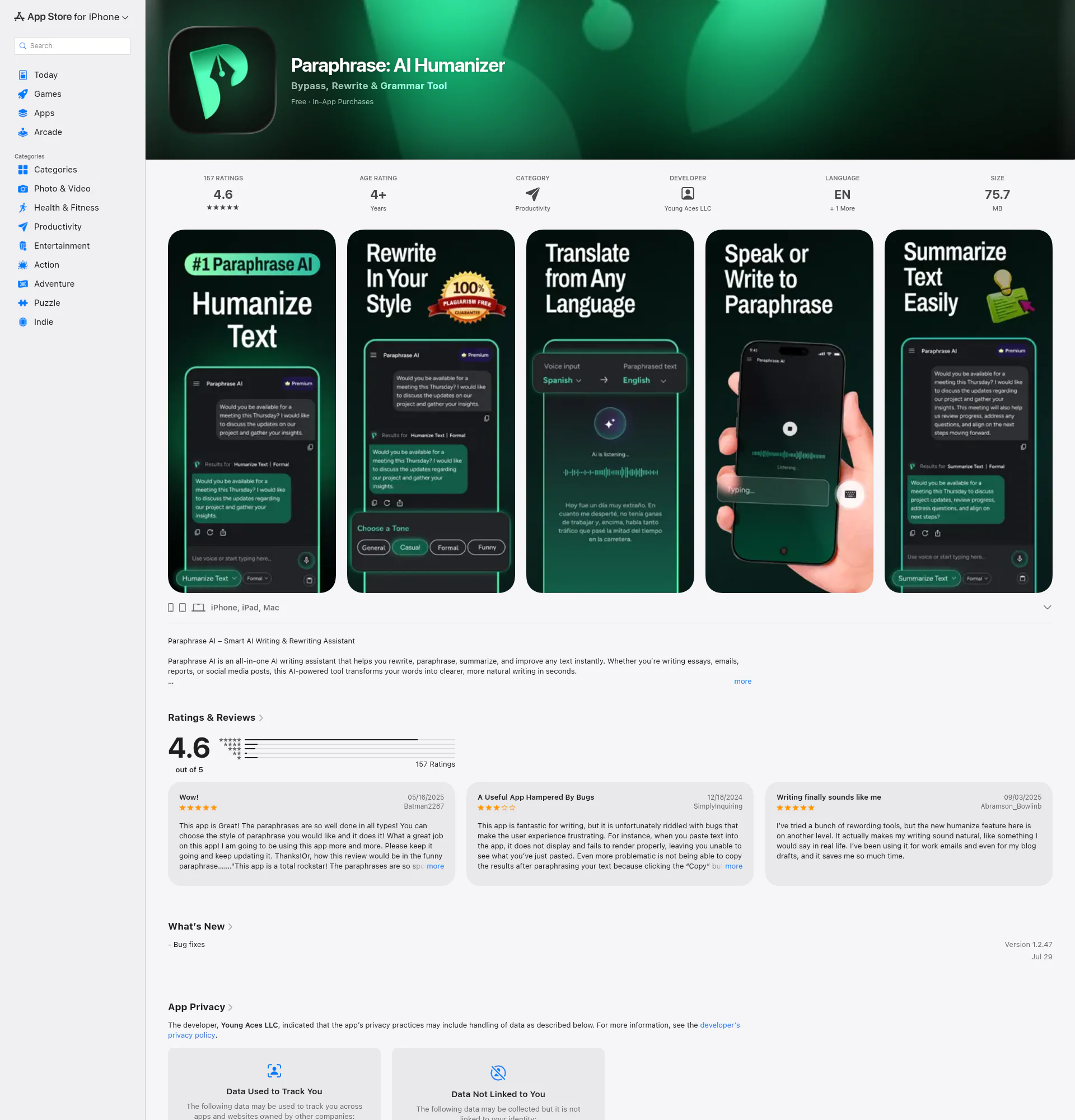 Paraphraser AI (New) landing page