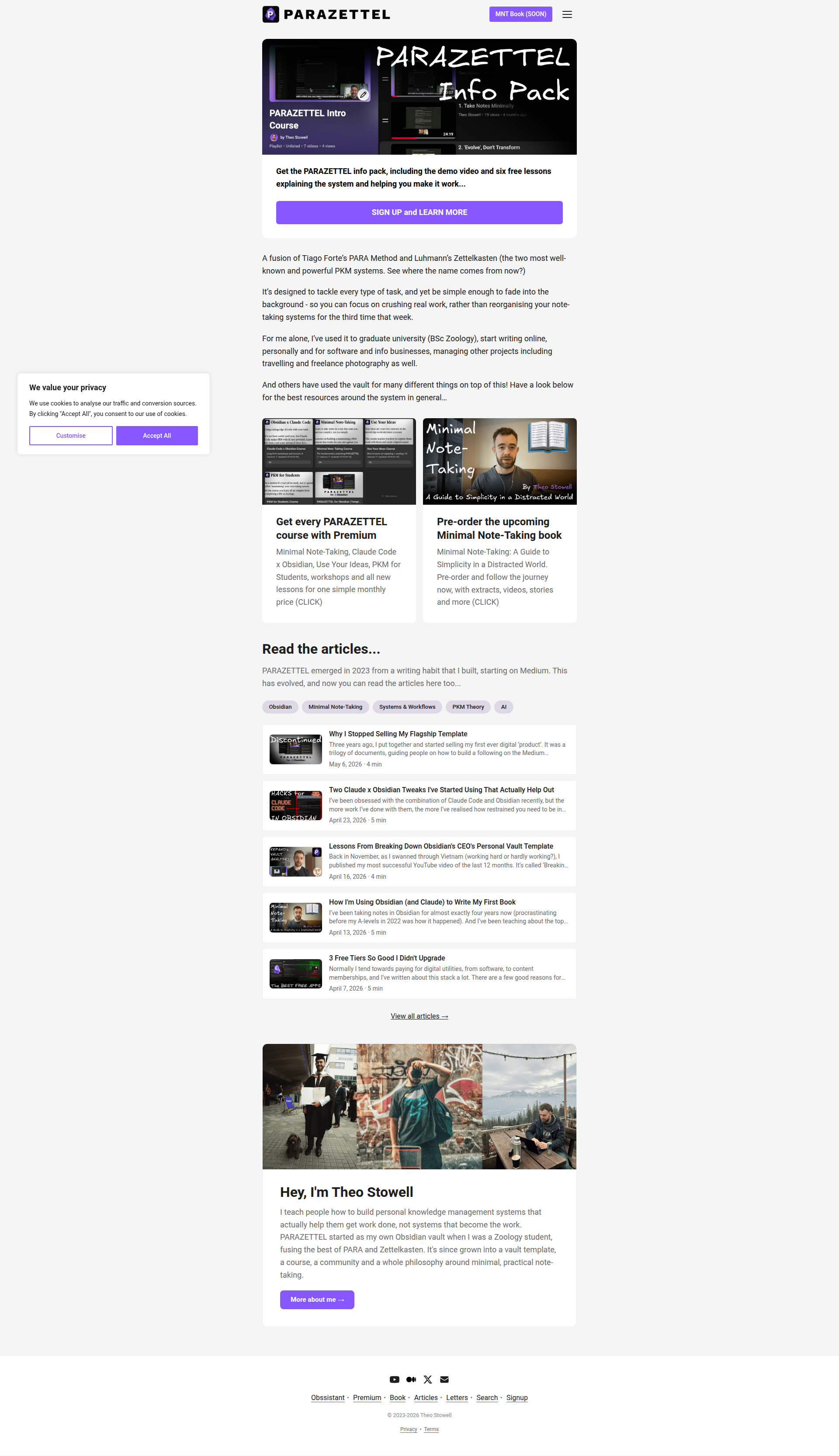 Landing page screenshot for parazettel.com, 1920 by 3332 pixels