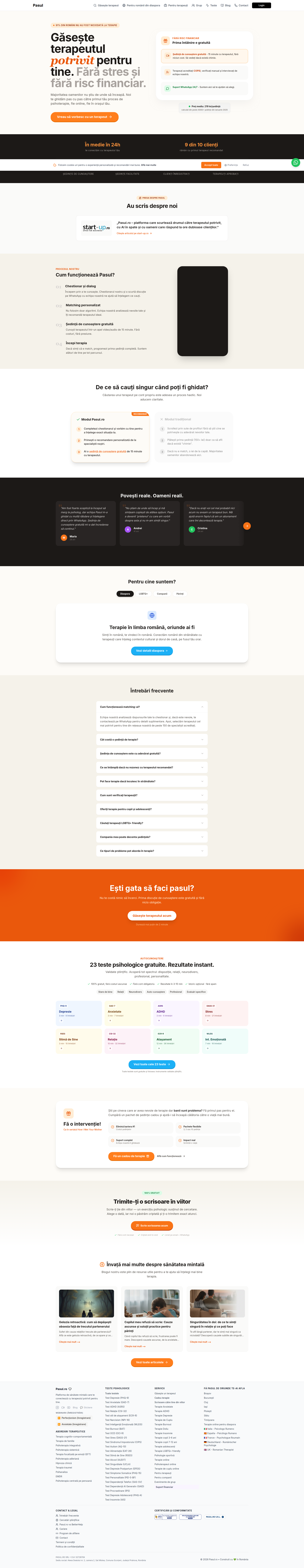 Landing page screenshot for pasul.ro, 1920 by 9918 pixels