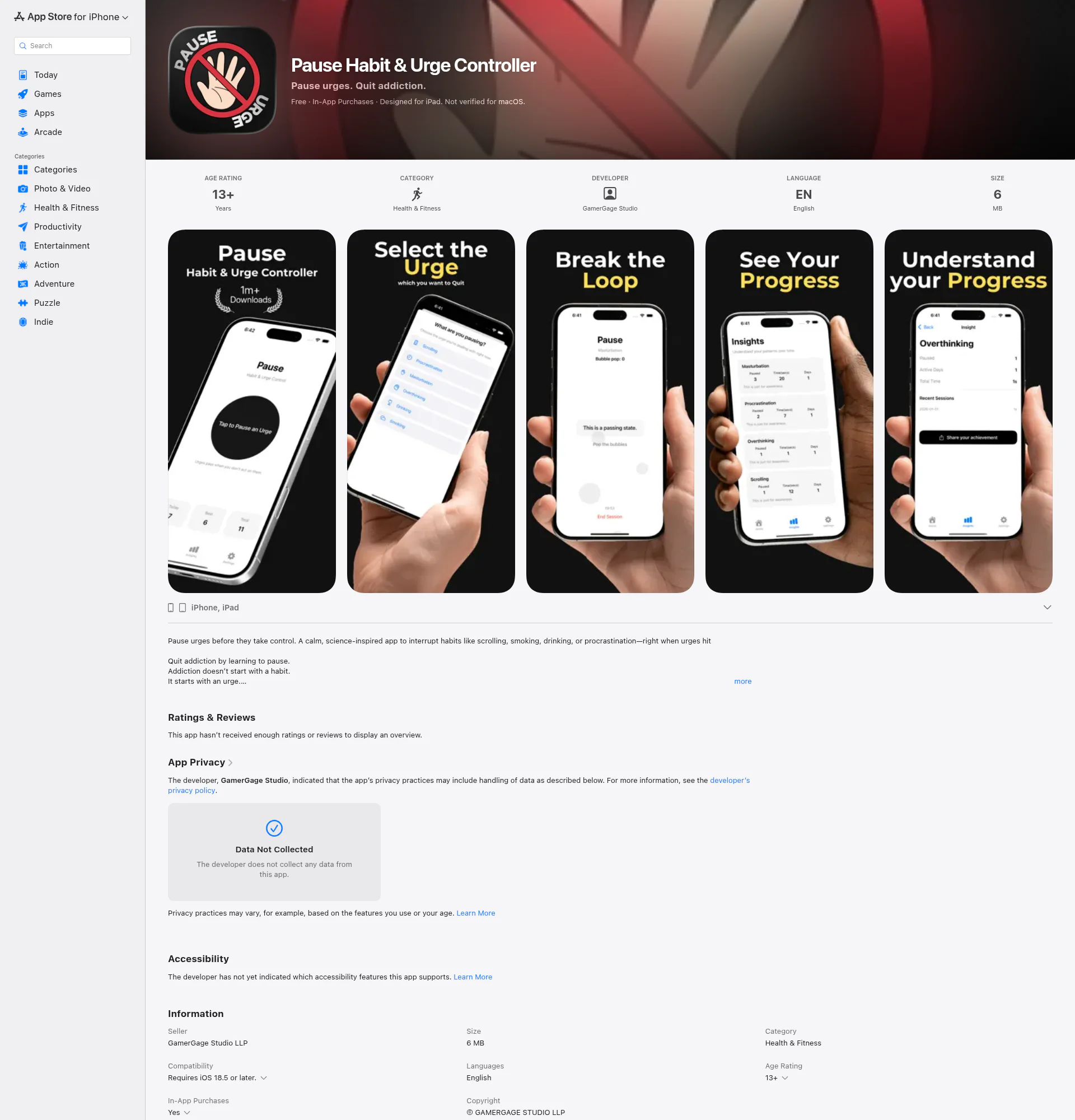 Pause - Habit & Urge Controller landing page